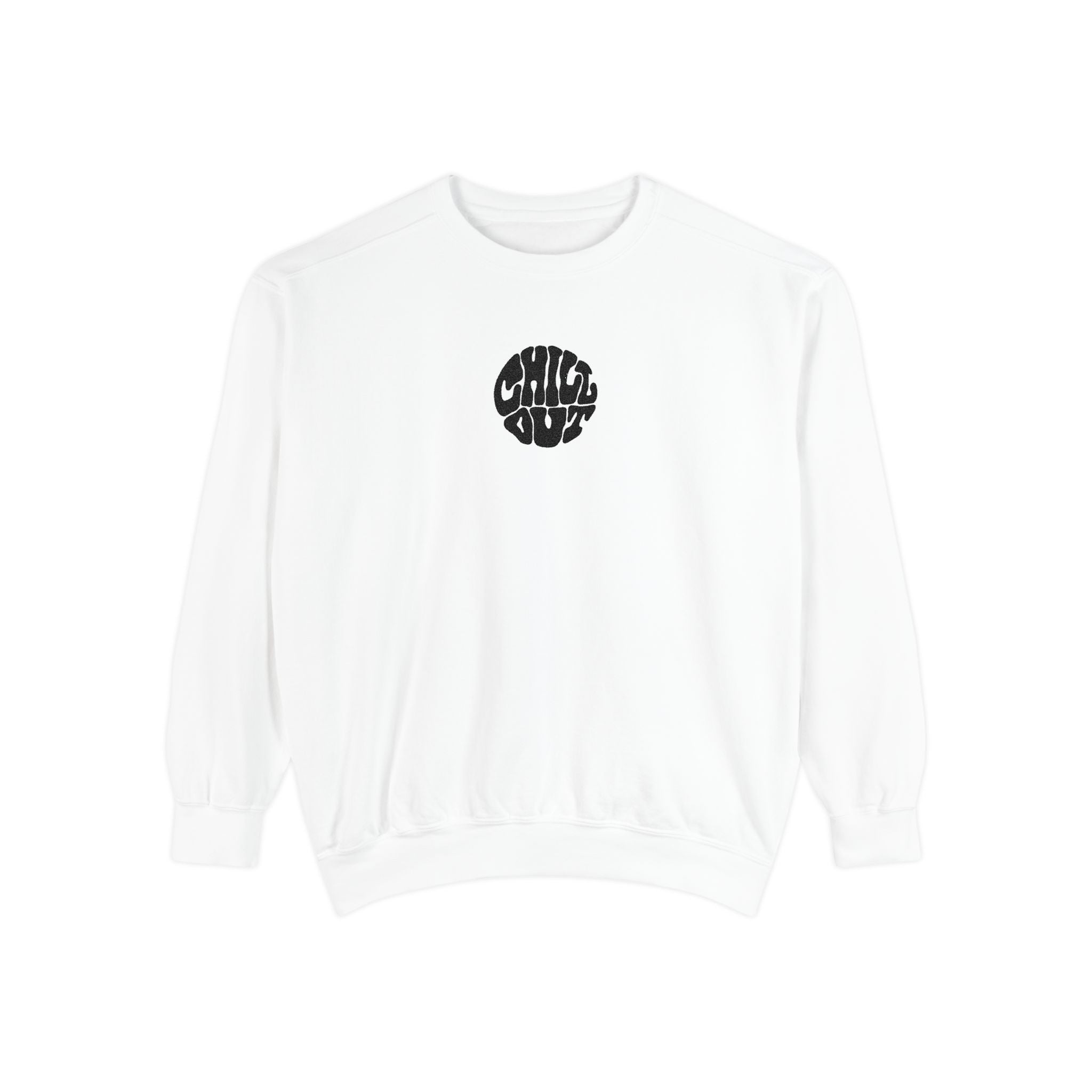 Chill Out Circle Sweatshirt – Minimal Retro Graphic Crewneck | Unisex Comfort