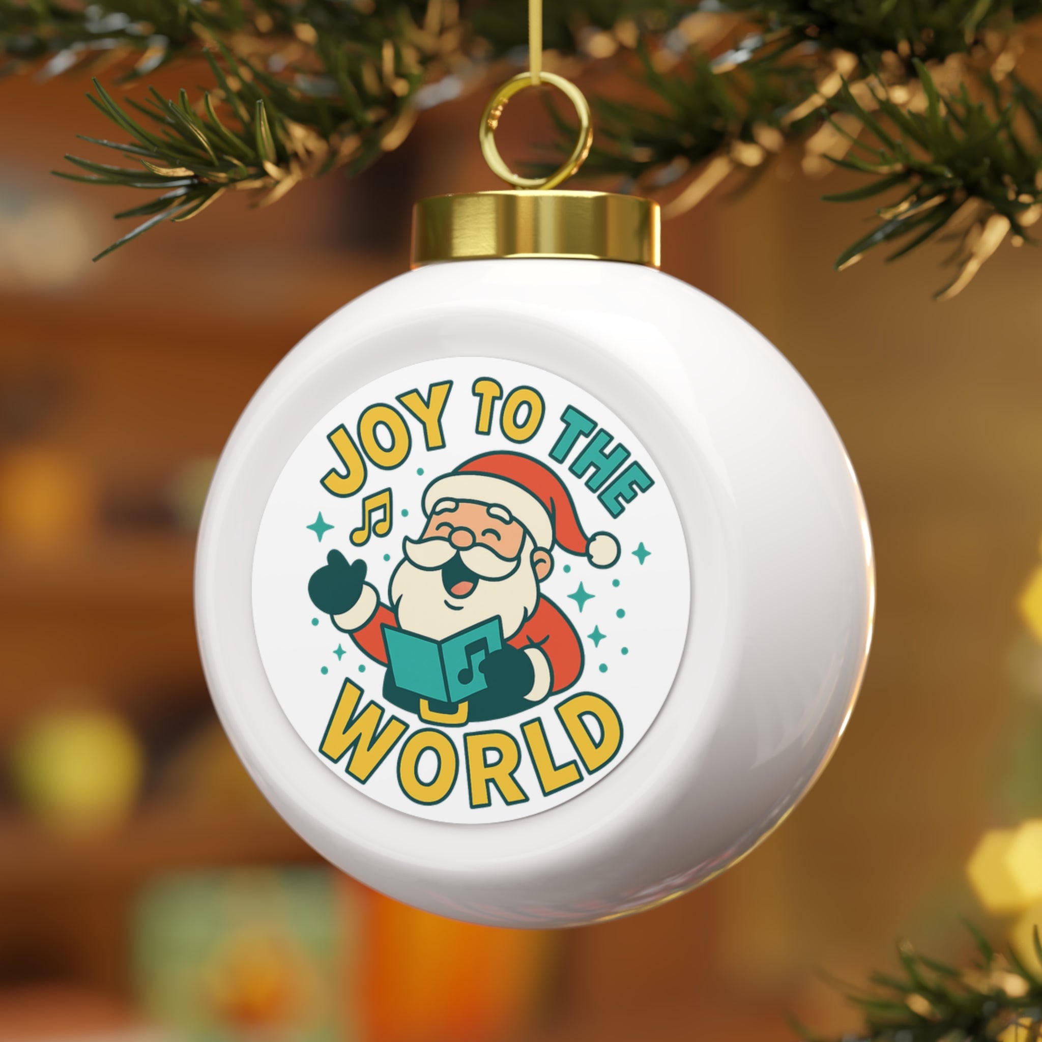 Joy to the World Christmas Ball Ornament — Santa Caroling Decorative Holiday Bauble