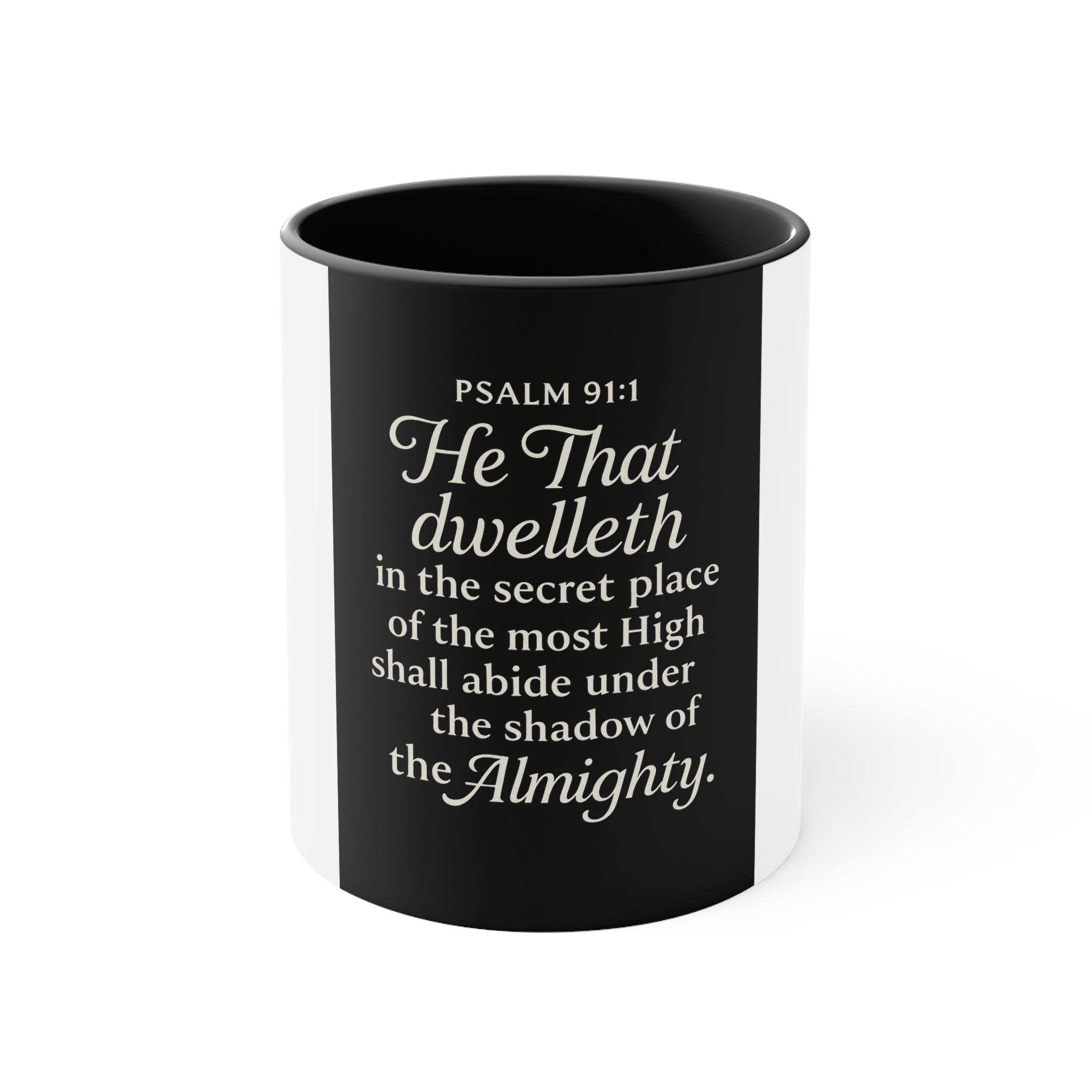 Psalm 91:1 Accent Mug — He That Dwelleth Inspirational Pink-Trim Coffee Cup