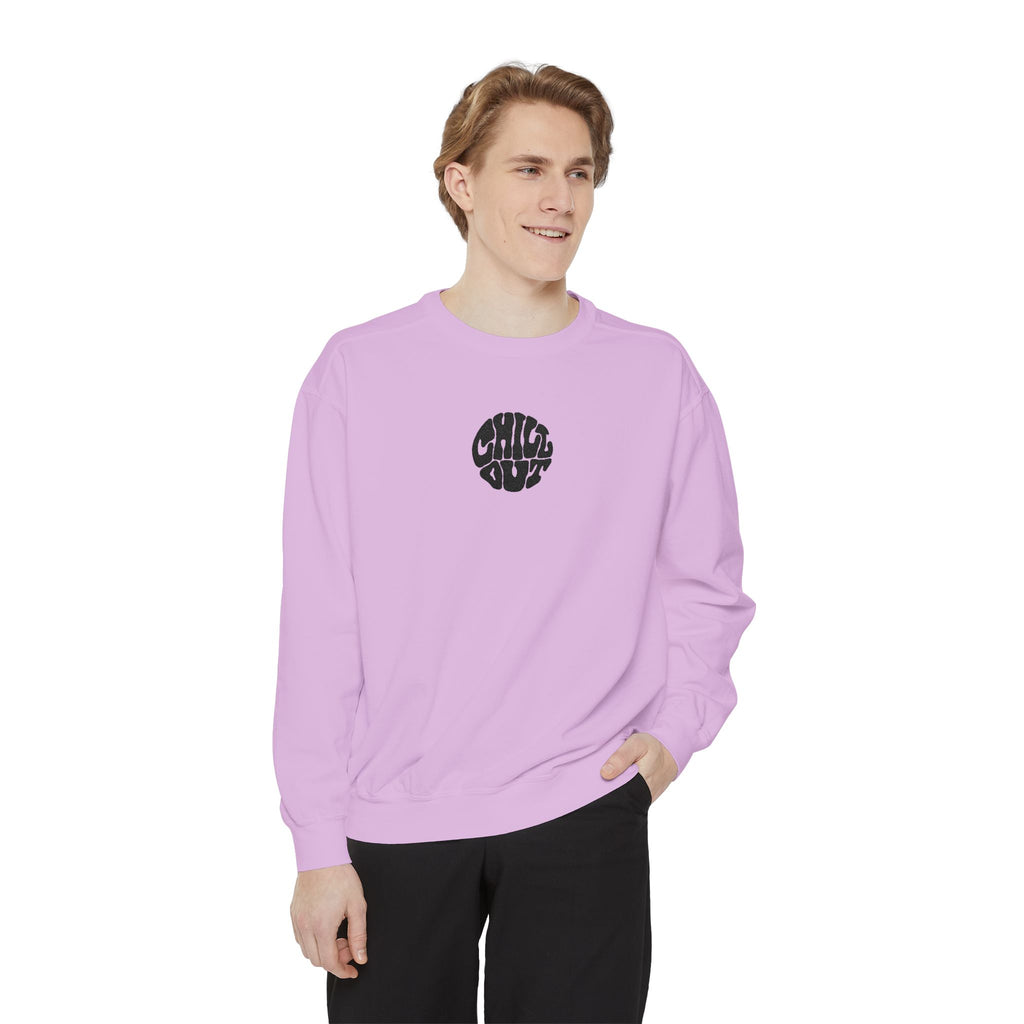 Chill Out Circle Sweatshirt – Minimal Retro Graphic Crewneck | Unisex Comfort
