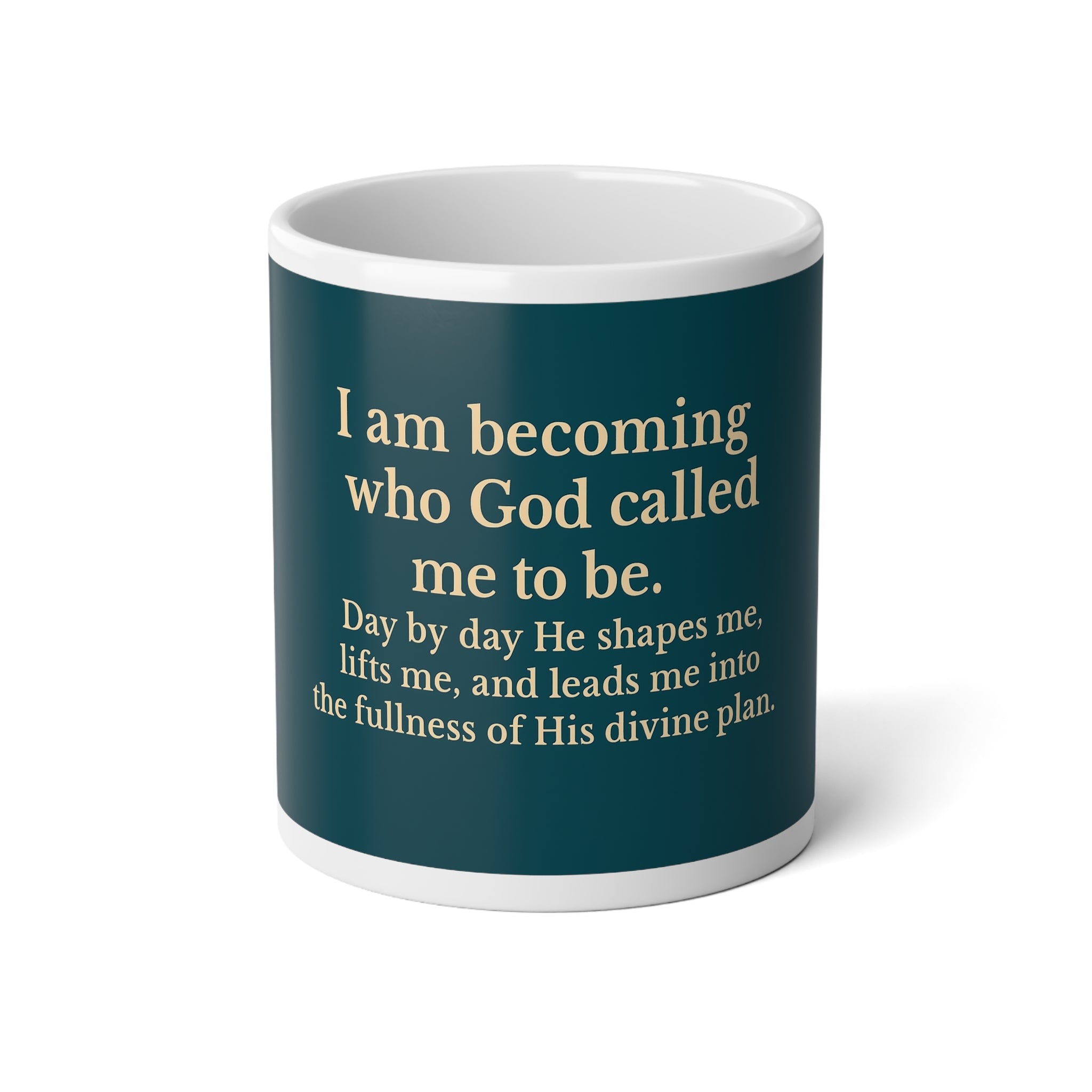 Inspirational Christian 20oz Jumbo Mug — "I am becoming who God called me to be" Faith Coffee Cup