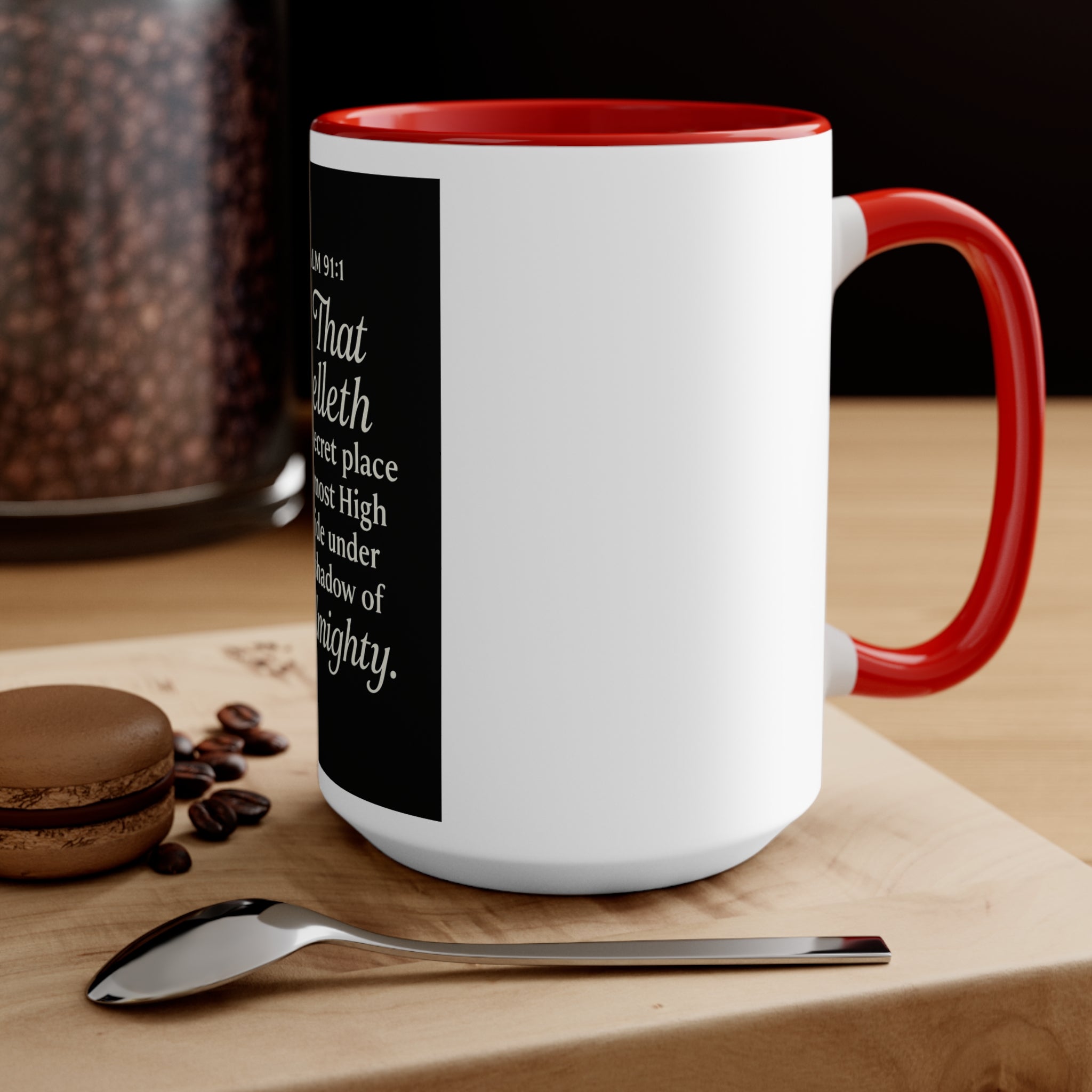 Psalm 91:1 Accent Mug — He That Dwelleth Inspirational Pink-Trim Coffee Cup