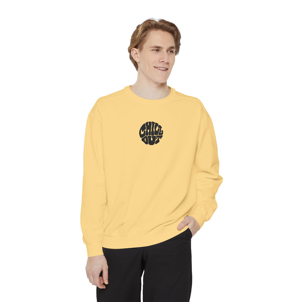 Chill Out Circle Sweatshirt – Minimal Retro Graphic Crewneck | Unisex Comfort