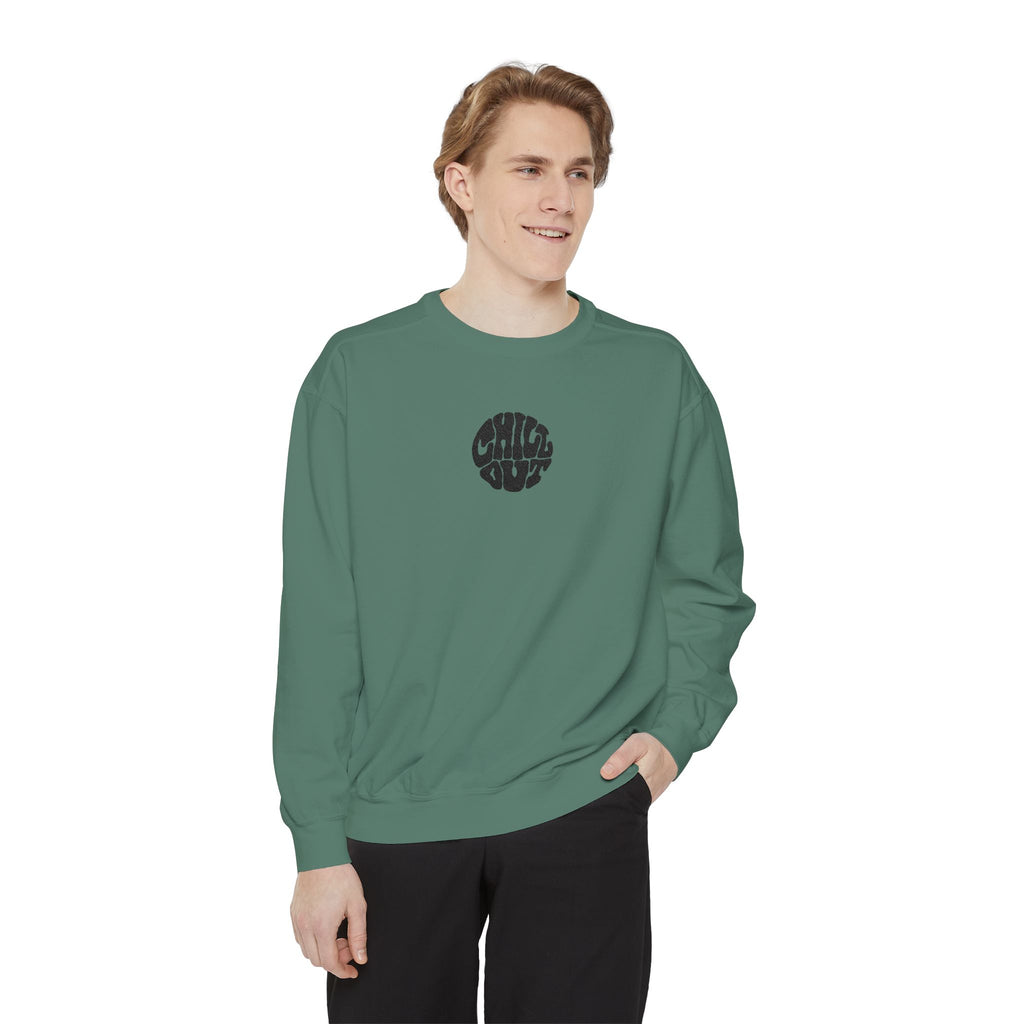 Chill Out Circle Sweatshirt – Minimal Retro Graphic Crewneck | Unisex Comfort