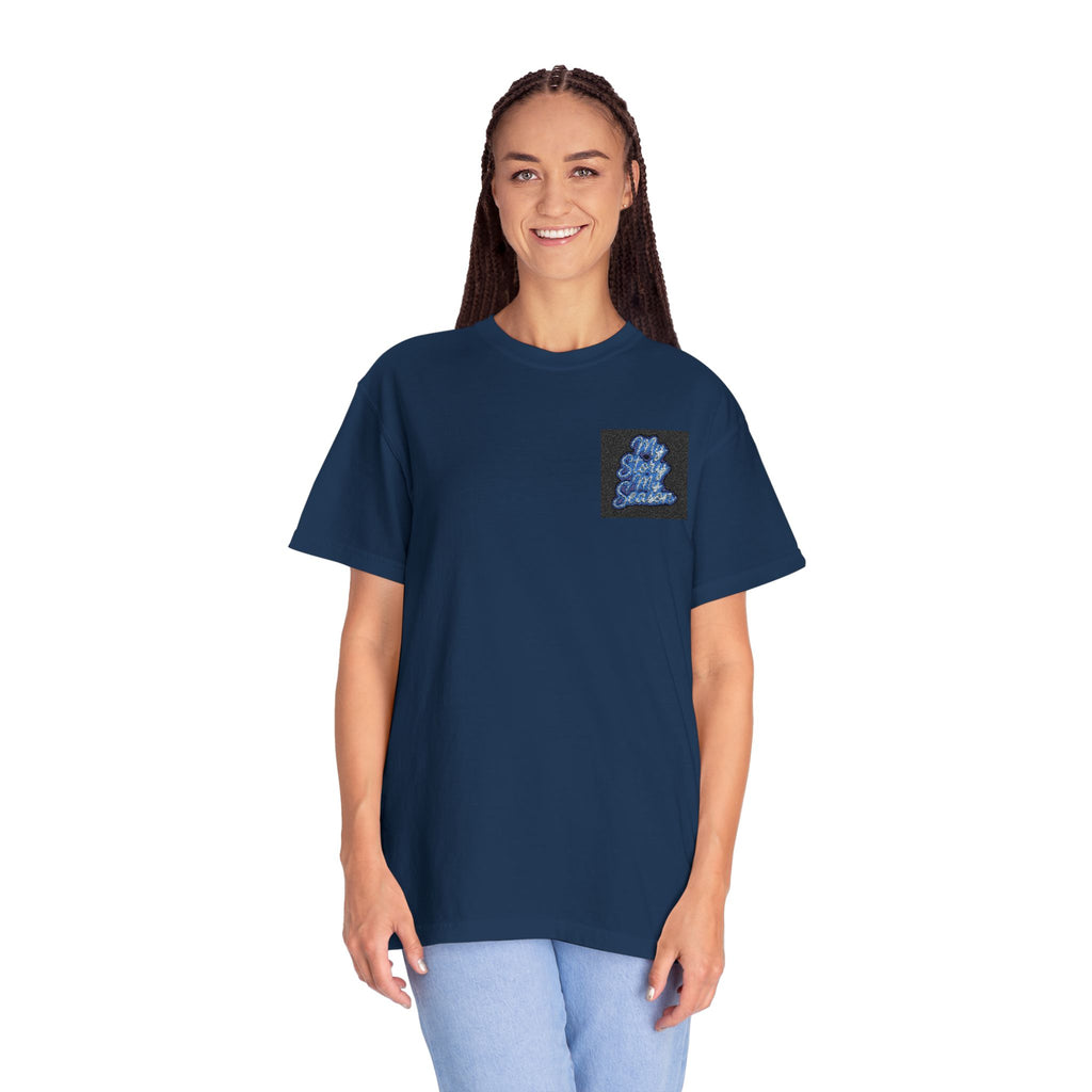 Sequin Dolphin Pocket Tee — Reversible Blue Sequin Graphic T-Shirt