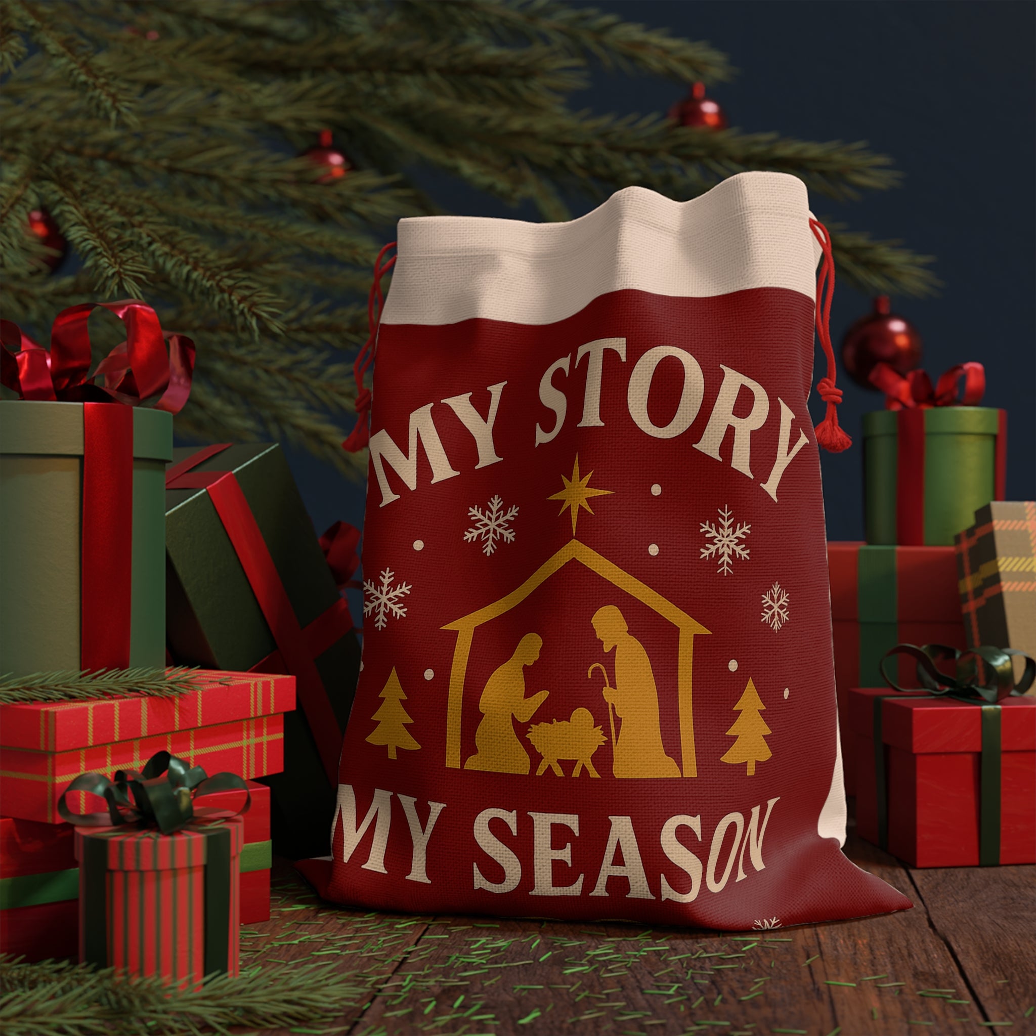 Christmas Nativity Gift Bag — "My Story My Season" Drawstring Pouch
