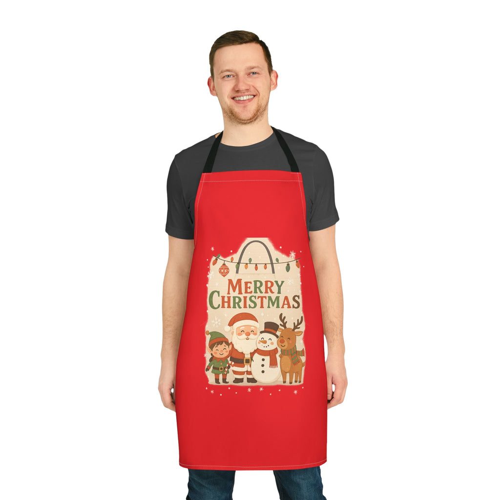 Christmas Apron – Merry Christmas Santa, Elf & Reindeer Holiday Kitchen Apron