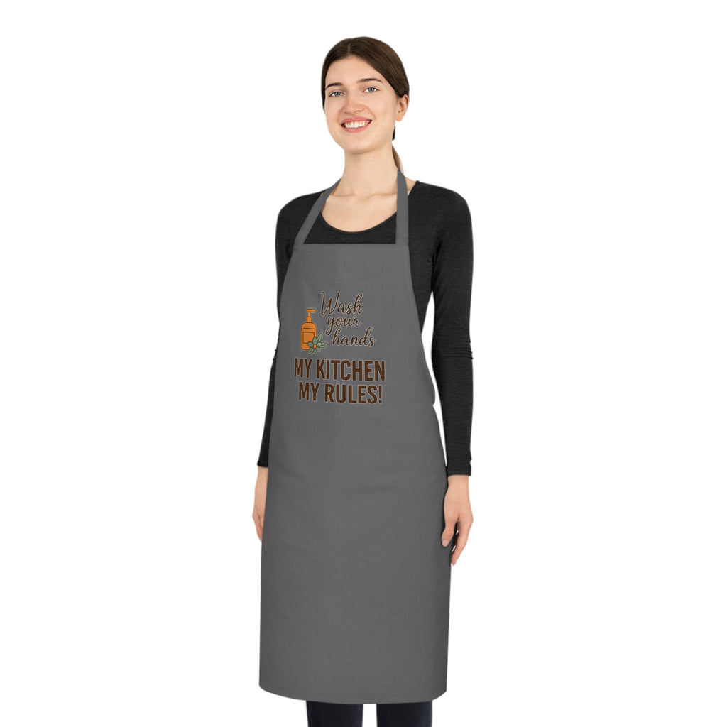 My Kitchen My Rules Cotton Apron — Funny Chef Apron with 'Wash Your Hands' Design