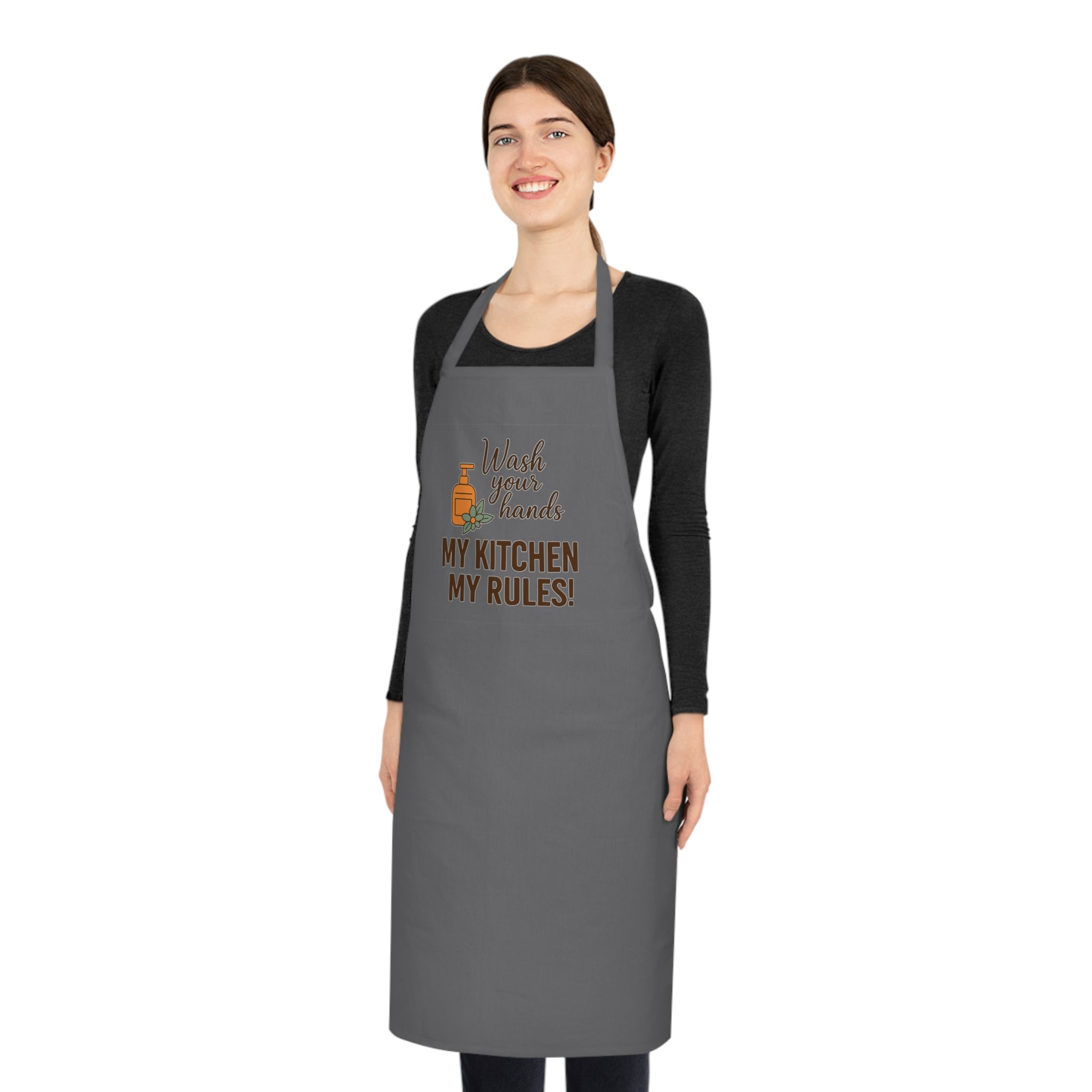 My Kitchen My Rules Cotton Apron — Funny Chef Apron with 'Wash Your Hands' Design