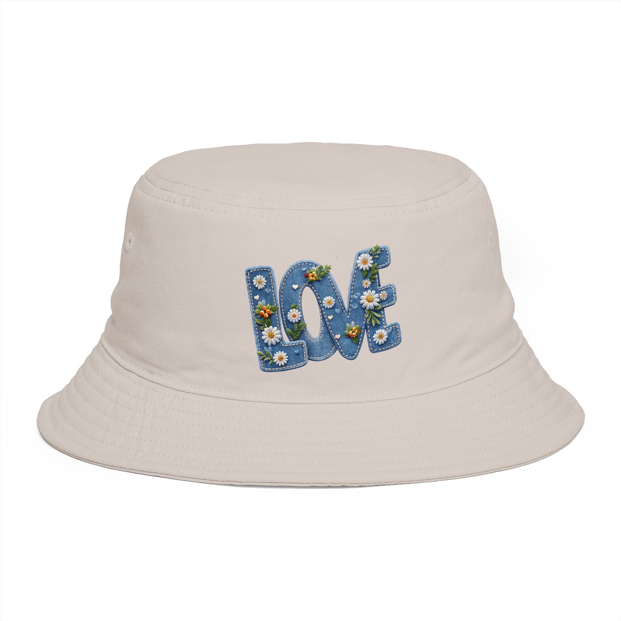 LOVE Daisy Bucket Hat — Floral Embroidered Brown Sun Hat