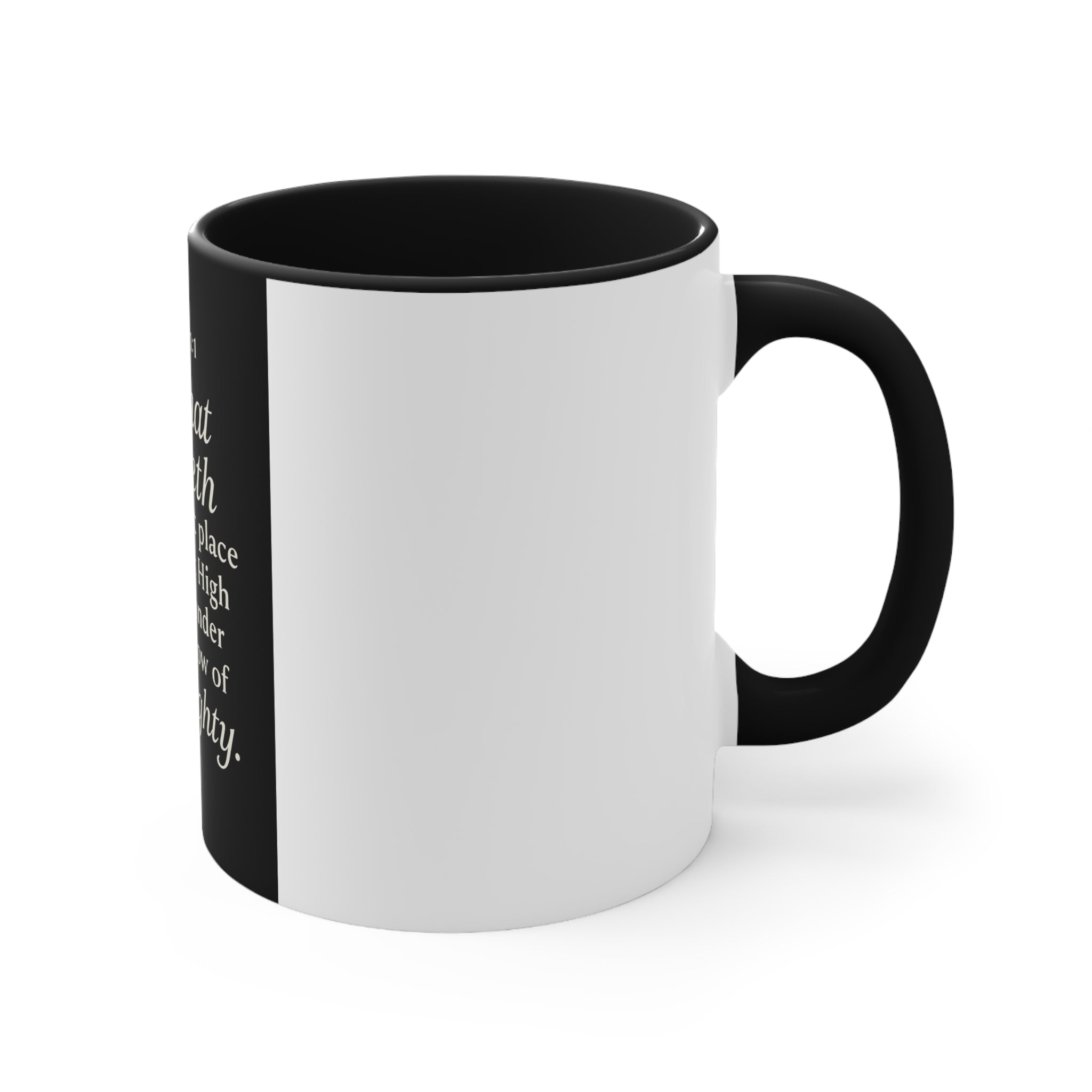 Psalm 91:1 Accent Mug — He That Dwelleth Inspirational Pink-Trim Coffee Cup