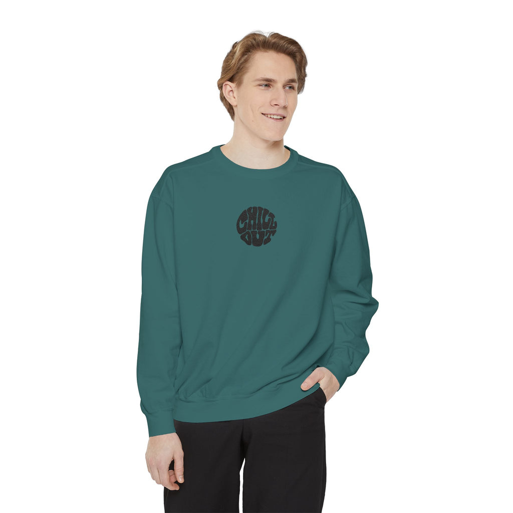Chill Out Circle Sweatshirt – Minimal Retro Graphic Crewneck | Unisex Comfort