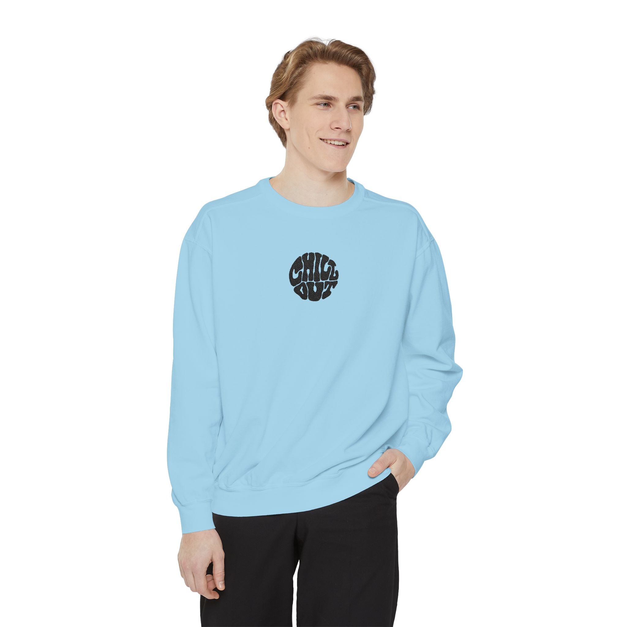 Chill Out Circle Sweatshirt – Minimal Retro Graphic Crewneck | Unisex Comfort