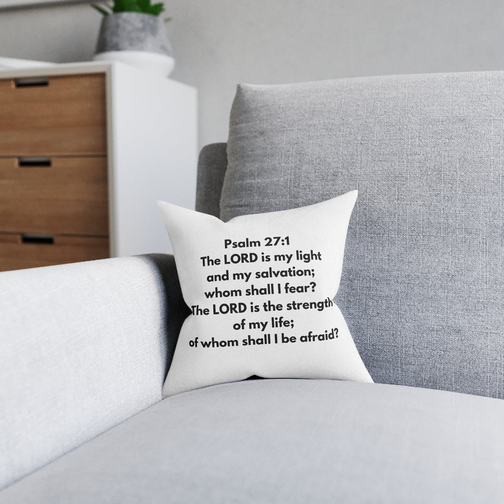 Psalm 27:1 Scripture Square Pillow — "The LORD is my light" Christian Decorative Pillow