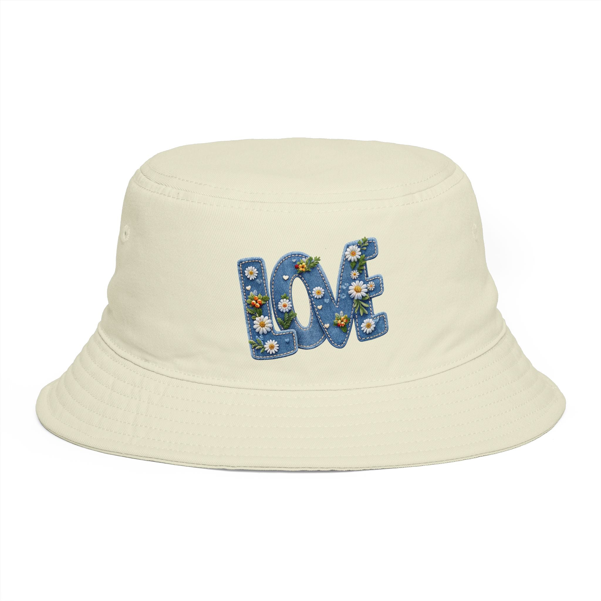 LOVE Daisy Bucket Hat — Floral Embroidered Brown Sun Hat