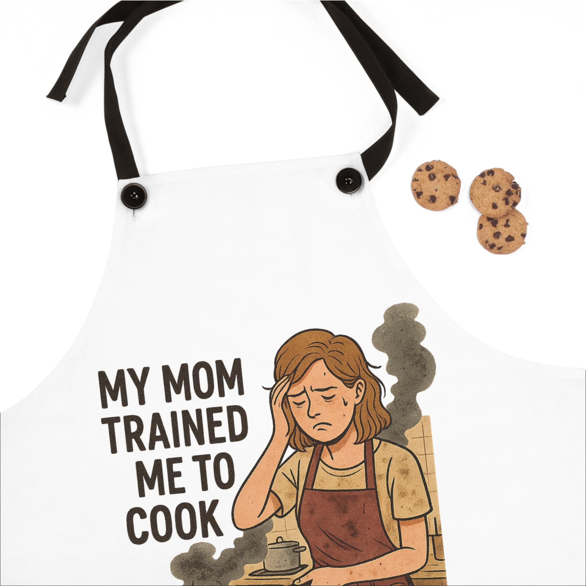 My Mom Trained Me to Cook Apron — Funny Kitchen Gift for New Cooks & Moms