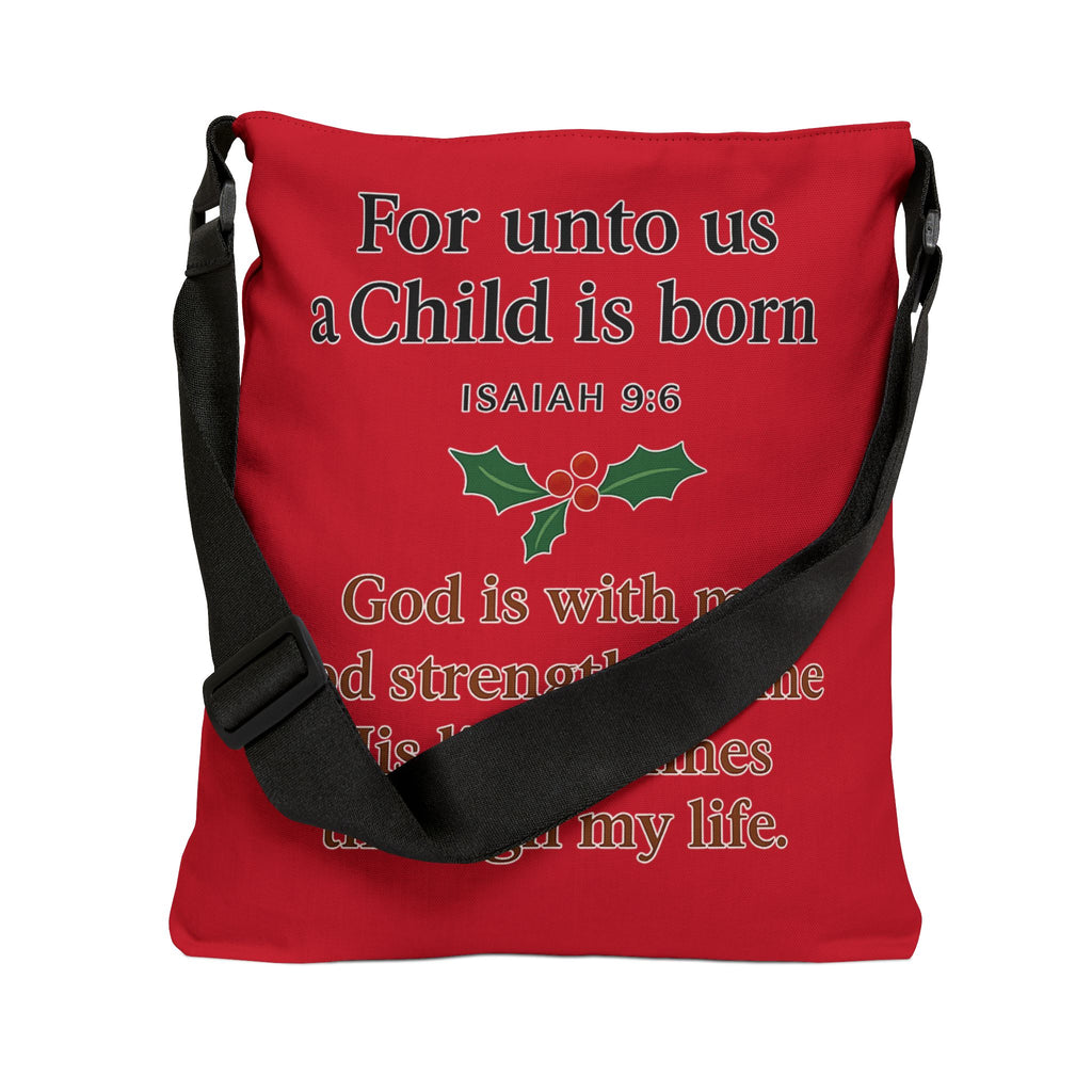 Christmas Scripture Tote Bag - "For unto us a Child is born" Adjustable Holiday Shopper