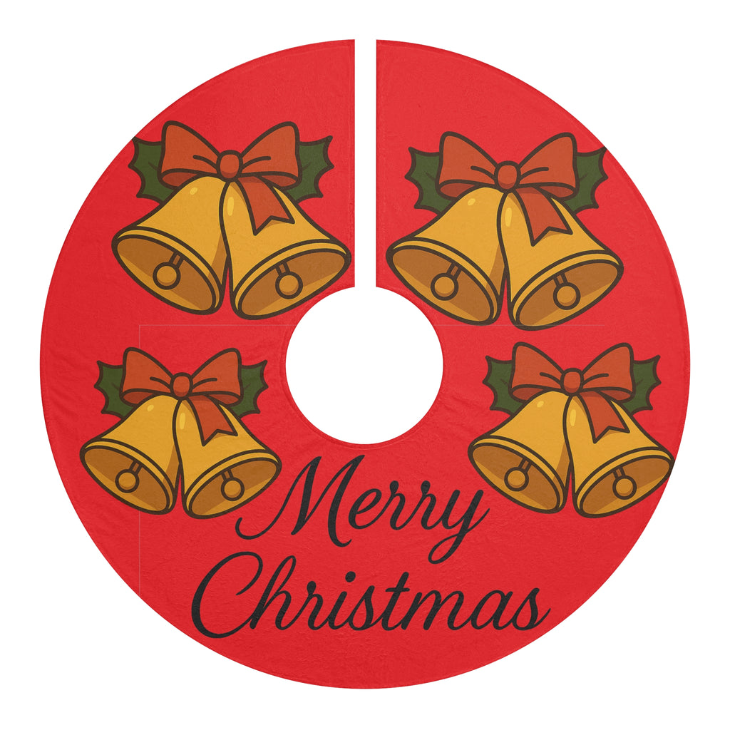 Christmas Tree Skirt — Red 'Merry Christmas' Bells Holiday Tree Skirt