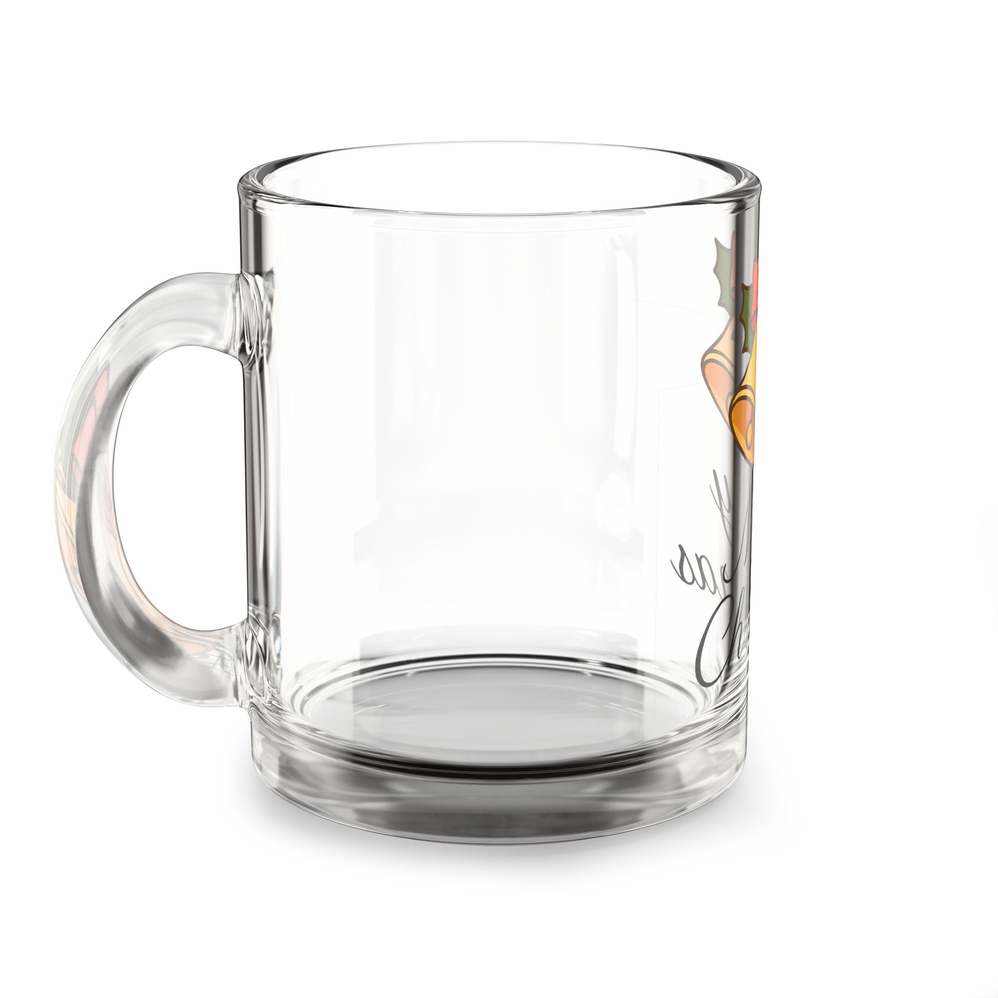 10oz Glass Mug — Festive Christmas Bells Holiday Coffee Cup
