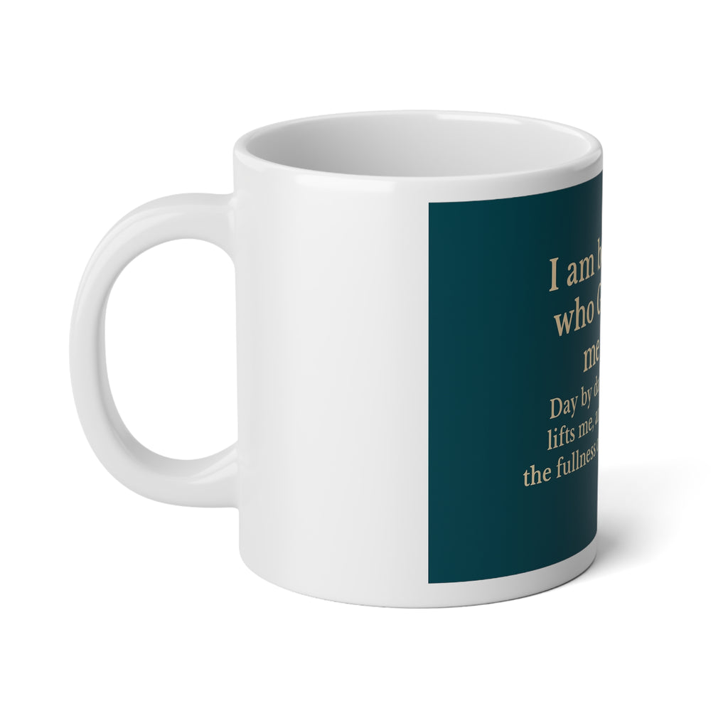 Inspirational Christian 20oz Jumbo Mug — "I am becoming who God called me to be" Faith Coffee Cup