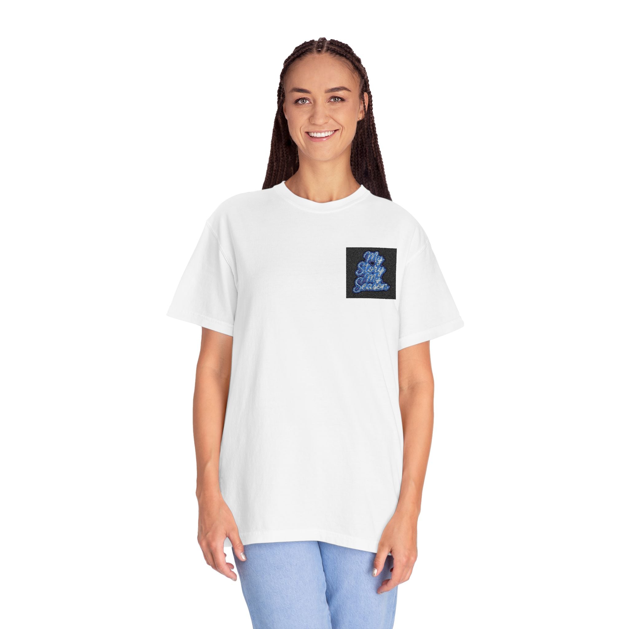 Sequin Dolphin Pocket Tee — Reversible Blue Sequin Graphic T-Shirt