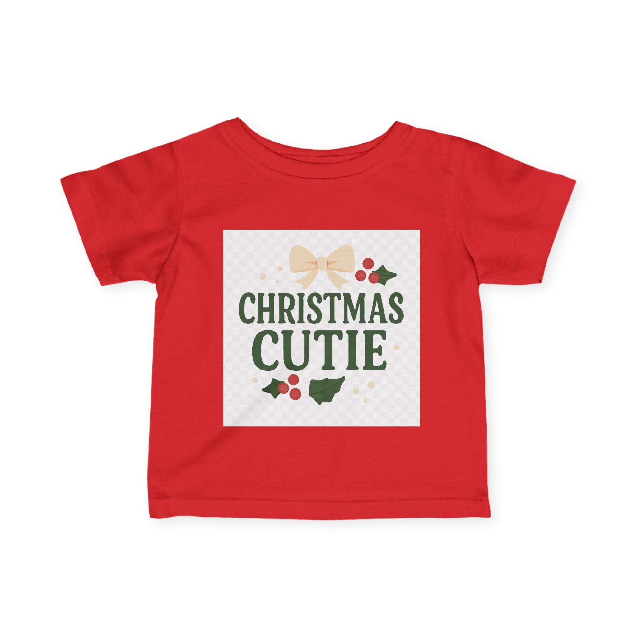 Christmas Cutie Infant Tee – Festive Baby Holiday Shirt with Bow & Holly