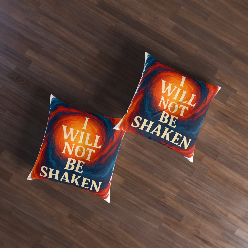 Inspirational Floor Pillow — "I Will Not Be Shaken" Square Tufted Cushion