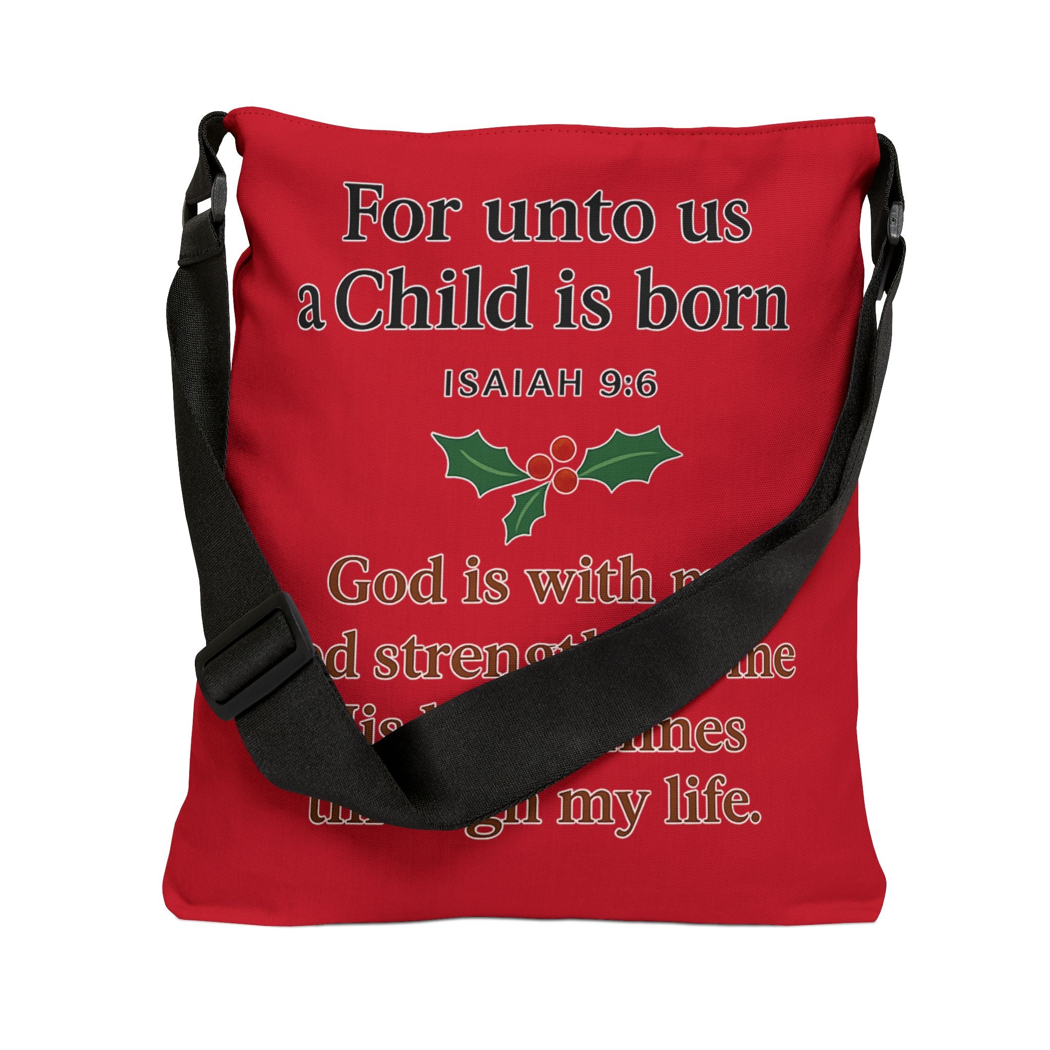 Christmas Scripture Tote Bag - "For unto us a Child is born" Adjustable Holiday Shopper