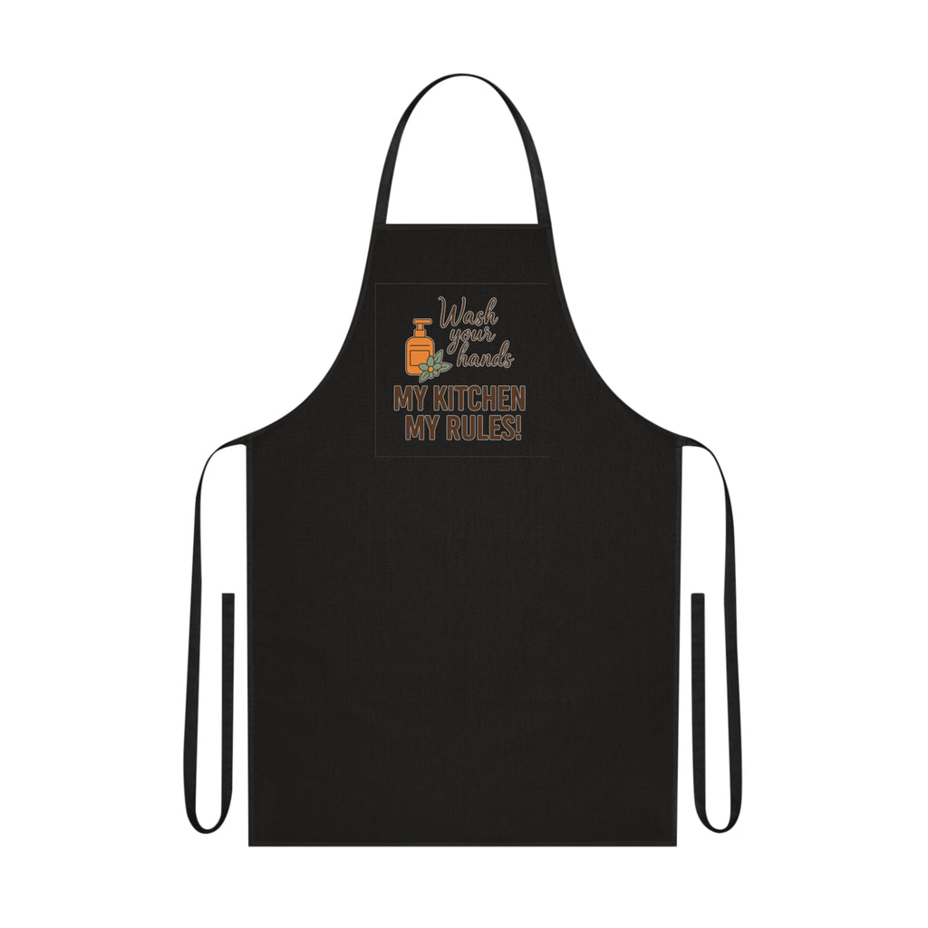 My Kitchen My Rules Cotton Apron — Funny Chef Apron with 'Wash Your Hands' Design