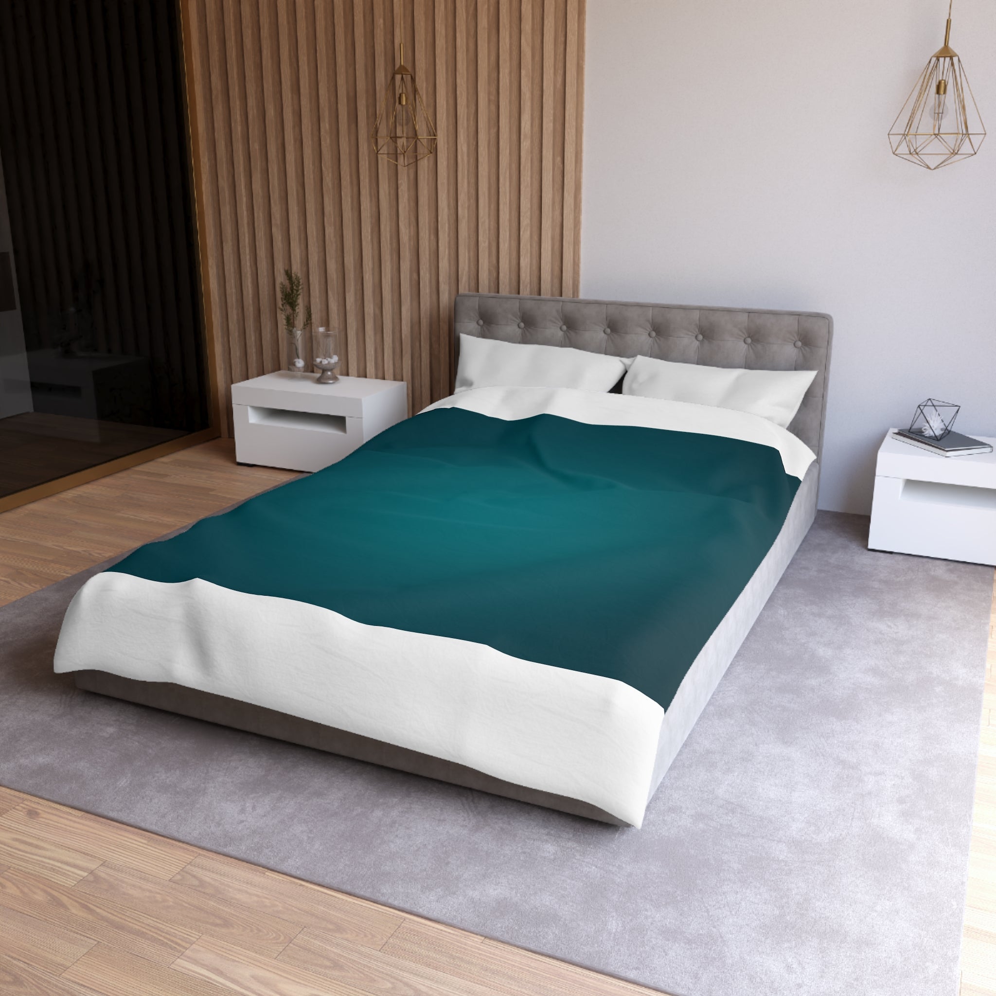 Teal Ombre Microfiber Duvet Cover — Modern Solid Color Bedroom Bedding