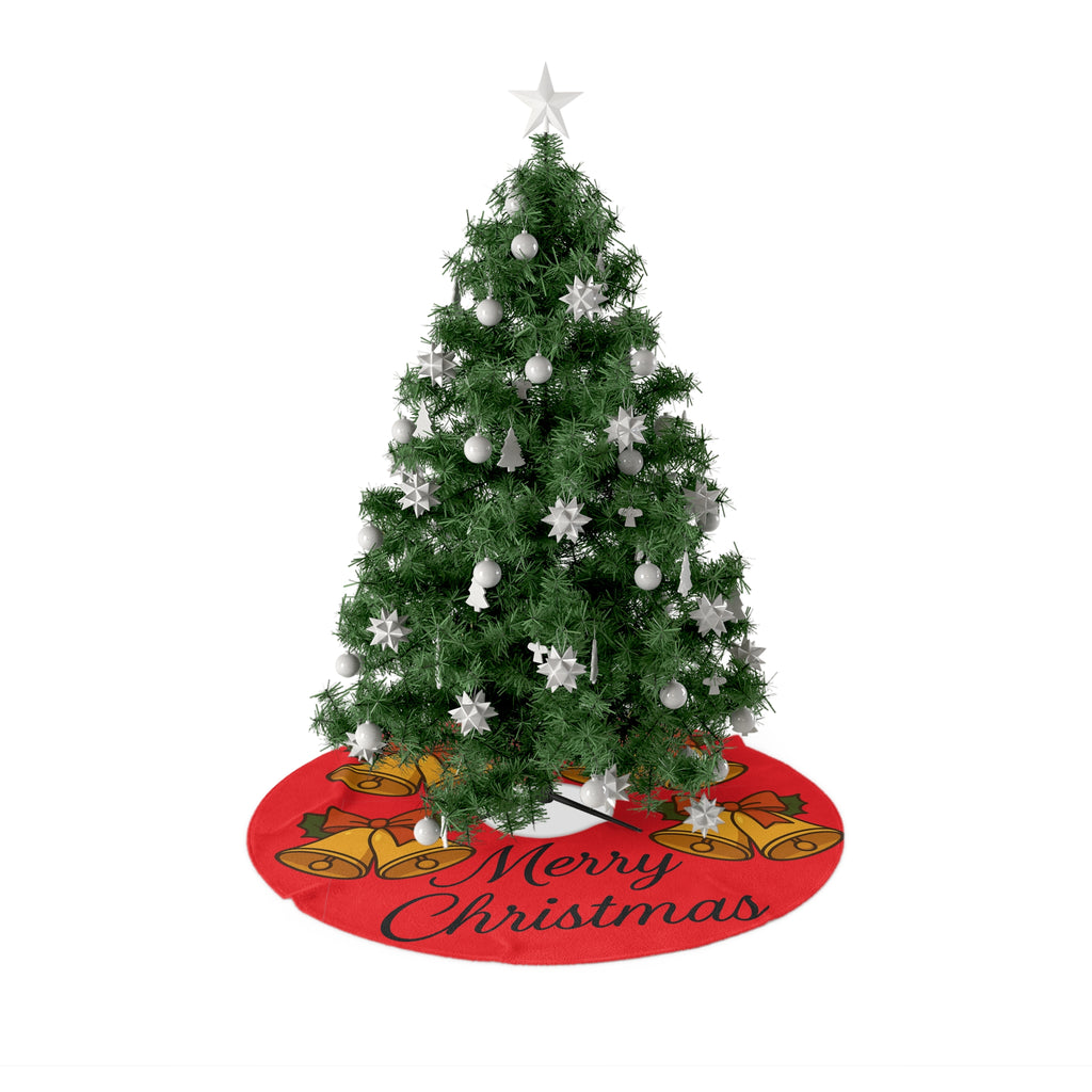 Christmas Tree Skirt — Red 'Merry Christmas' Bells Holiday Tree Skirt
