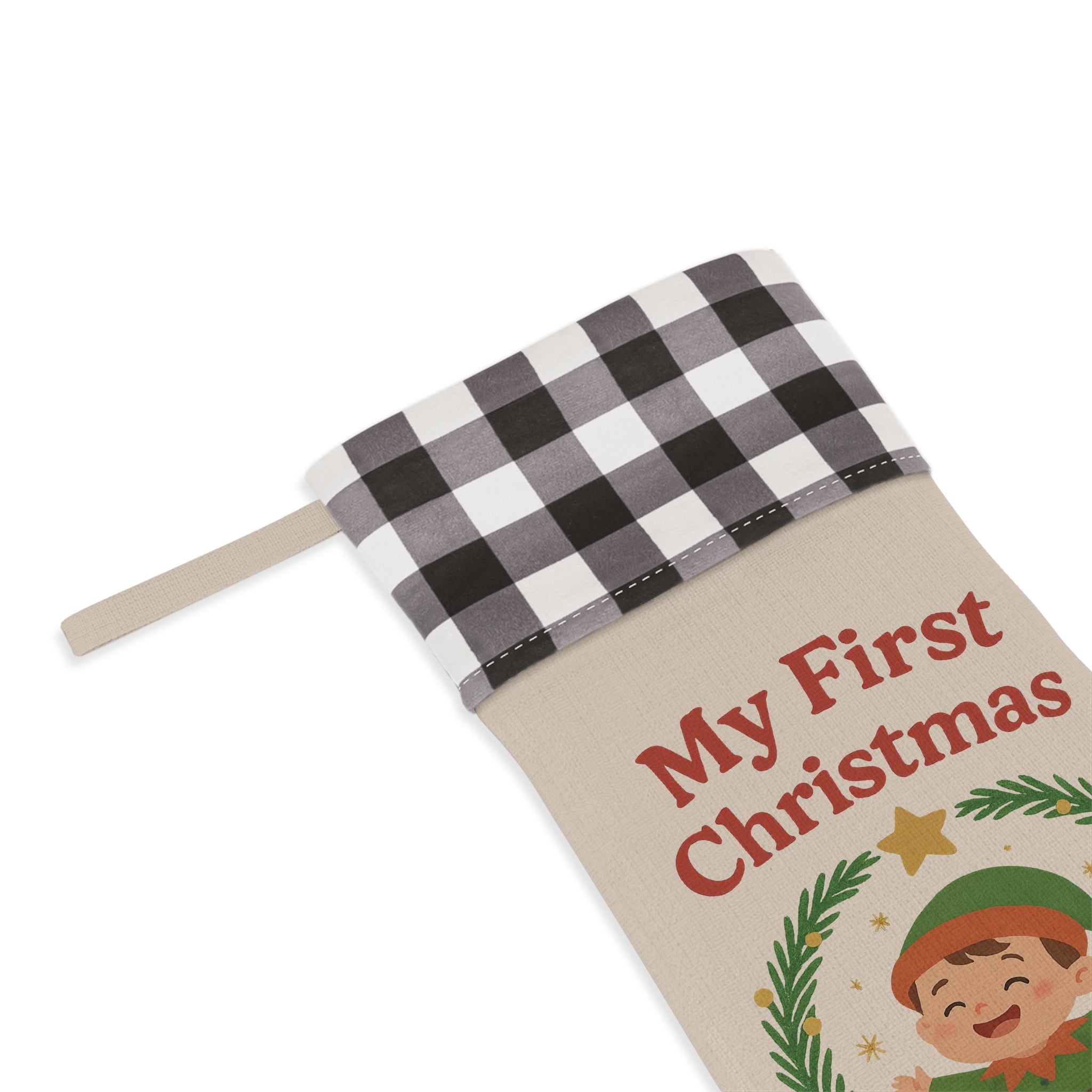 My First Christmas Baby Stocking — Buffalo Plaid Cuff Holiday Stocking