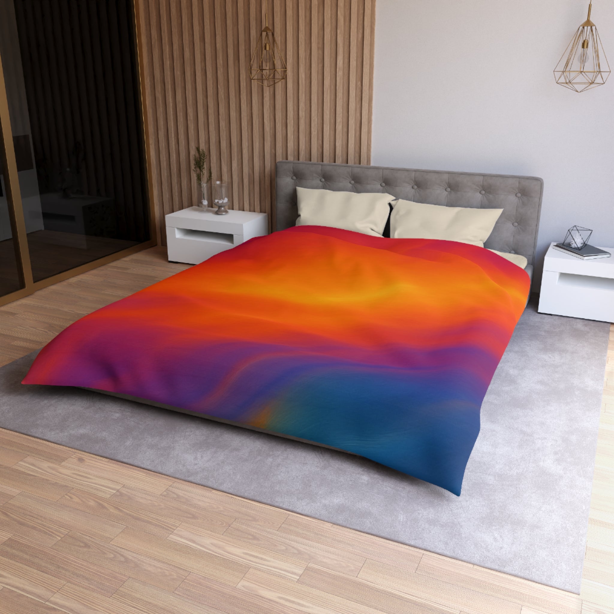 Vibrant Sunset Gradient Duvet Cover — Bold Orange to Deep Blue Microfiber
