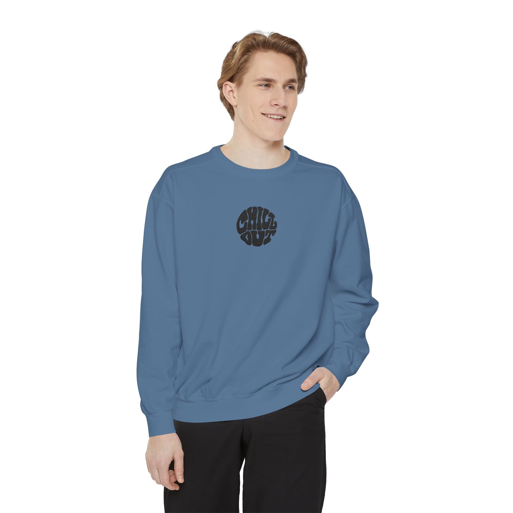 Chill Out Circle Sweatshirt – Minimal Retro Graphic Crewneck | Unisex Comfort