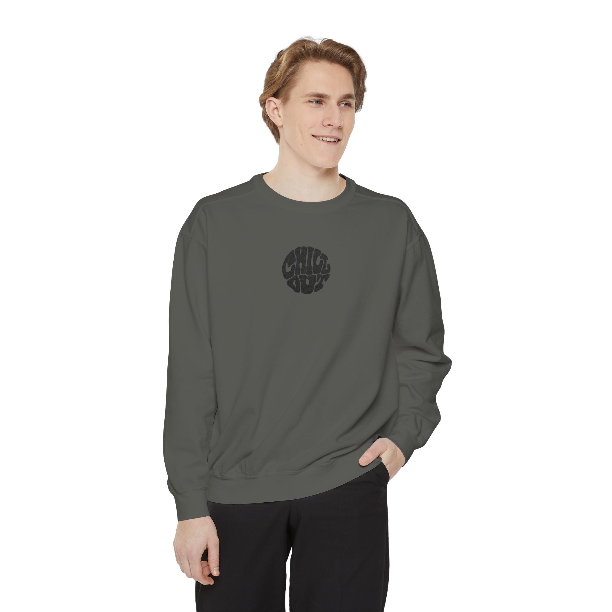 Chill Out Circle Sweatshirt – Minimal Retro Graphic Crewneck | Unisex Comfort