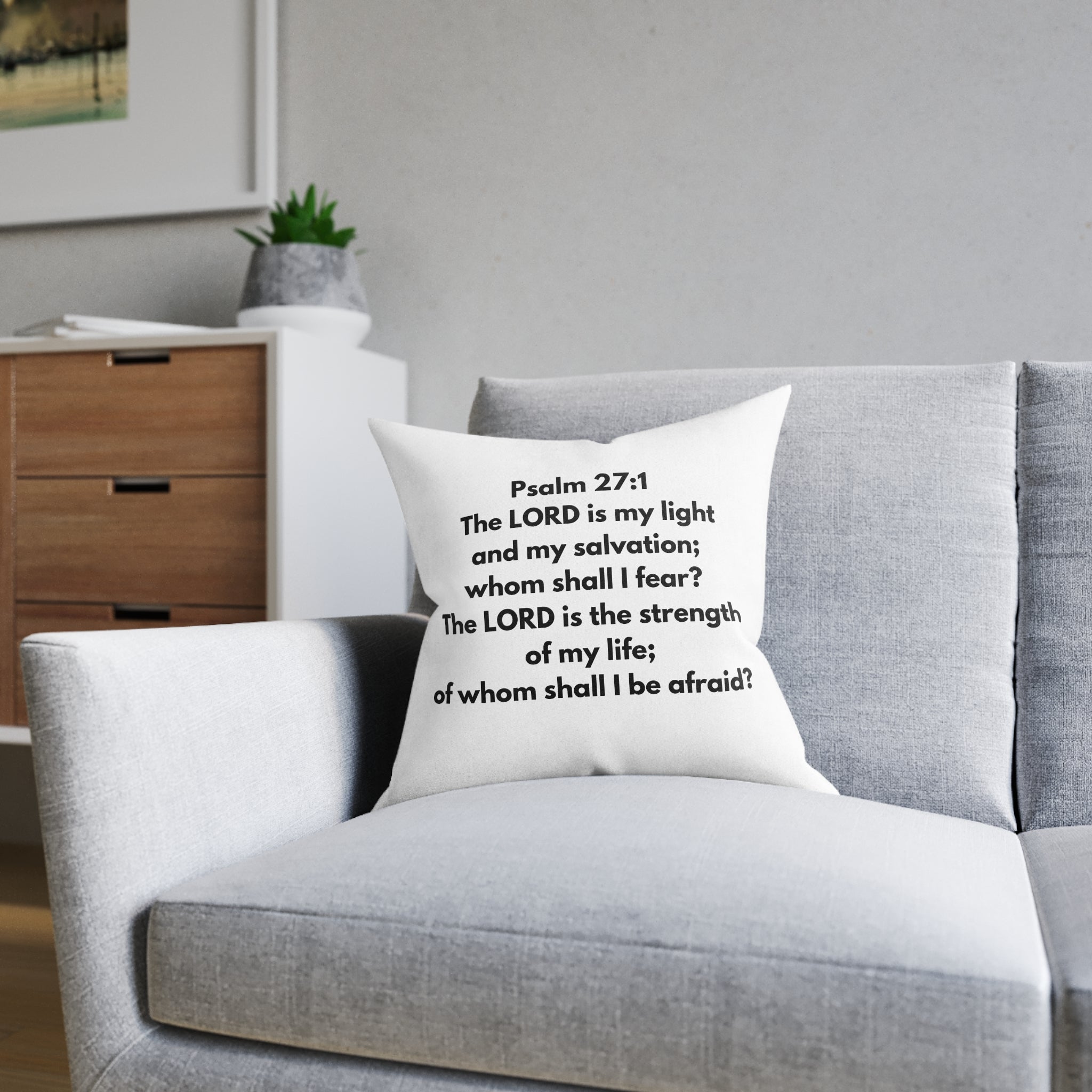 Psalm 27:1 Scripture Square Pillow — "The LORD is my light" Christian Decorative Pillow