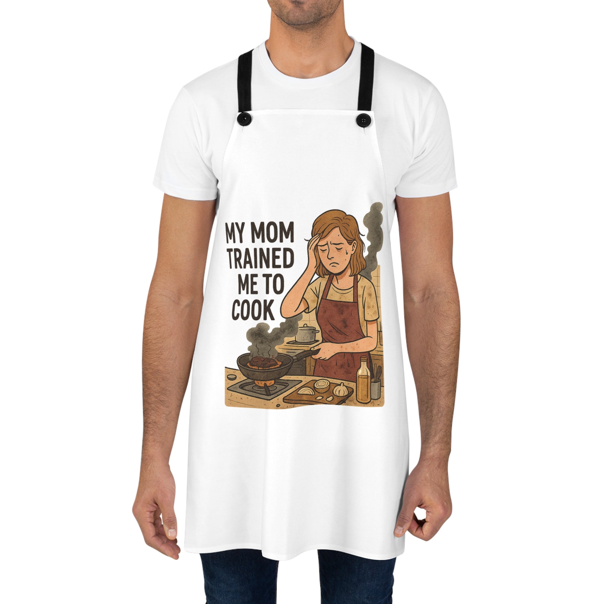 My Mom Trained Me to Cook Apron — Funny Kitchen Gift for New Cooks & Moms