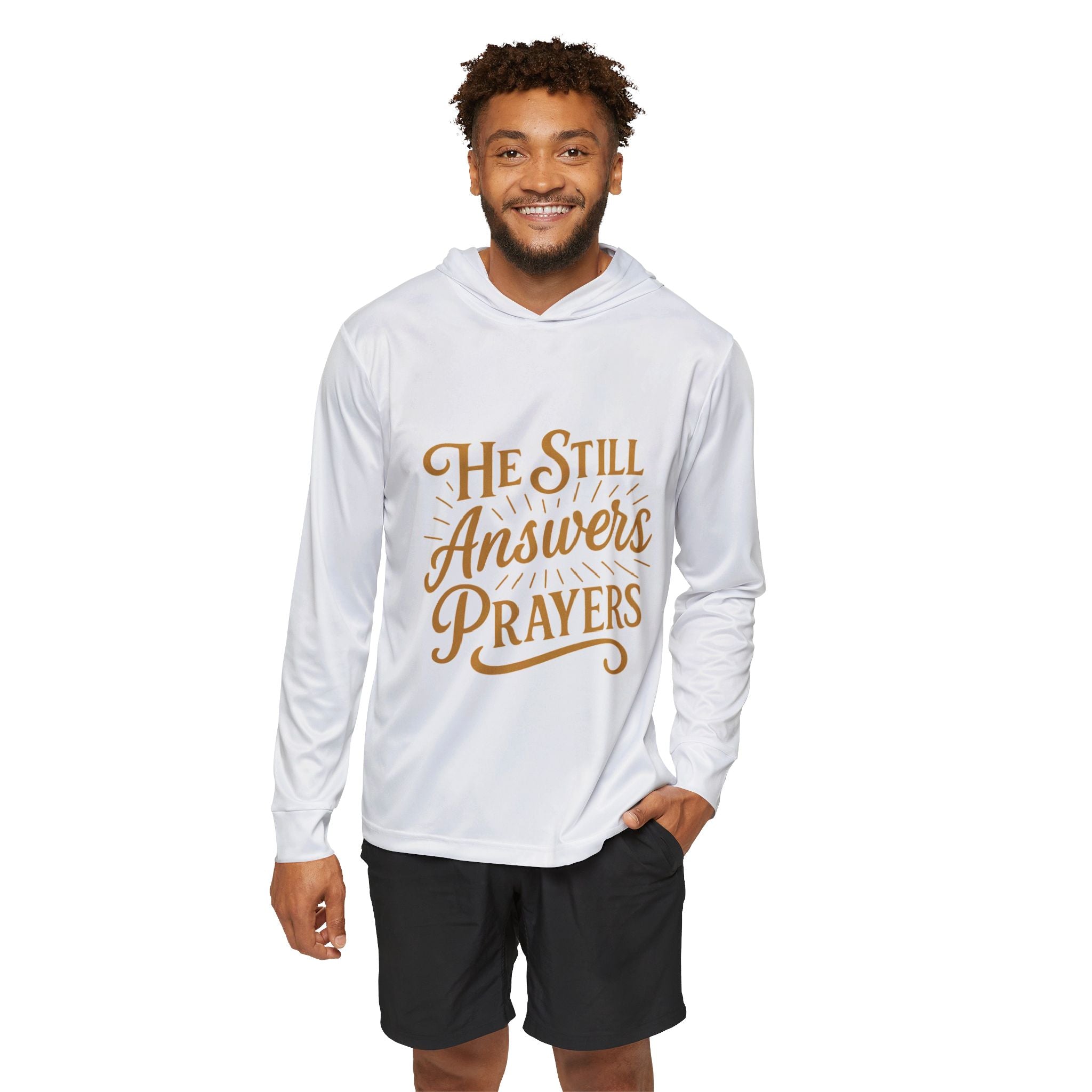 Christian Hoodie — "He Still Answers Prayers" Lightweight Sports Warmup
