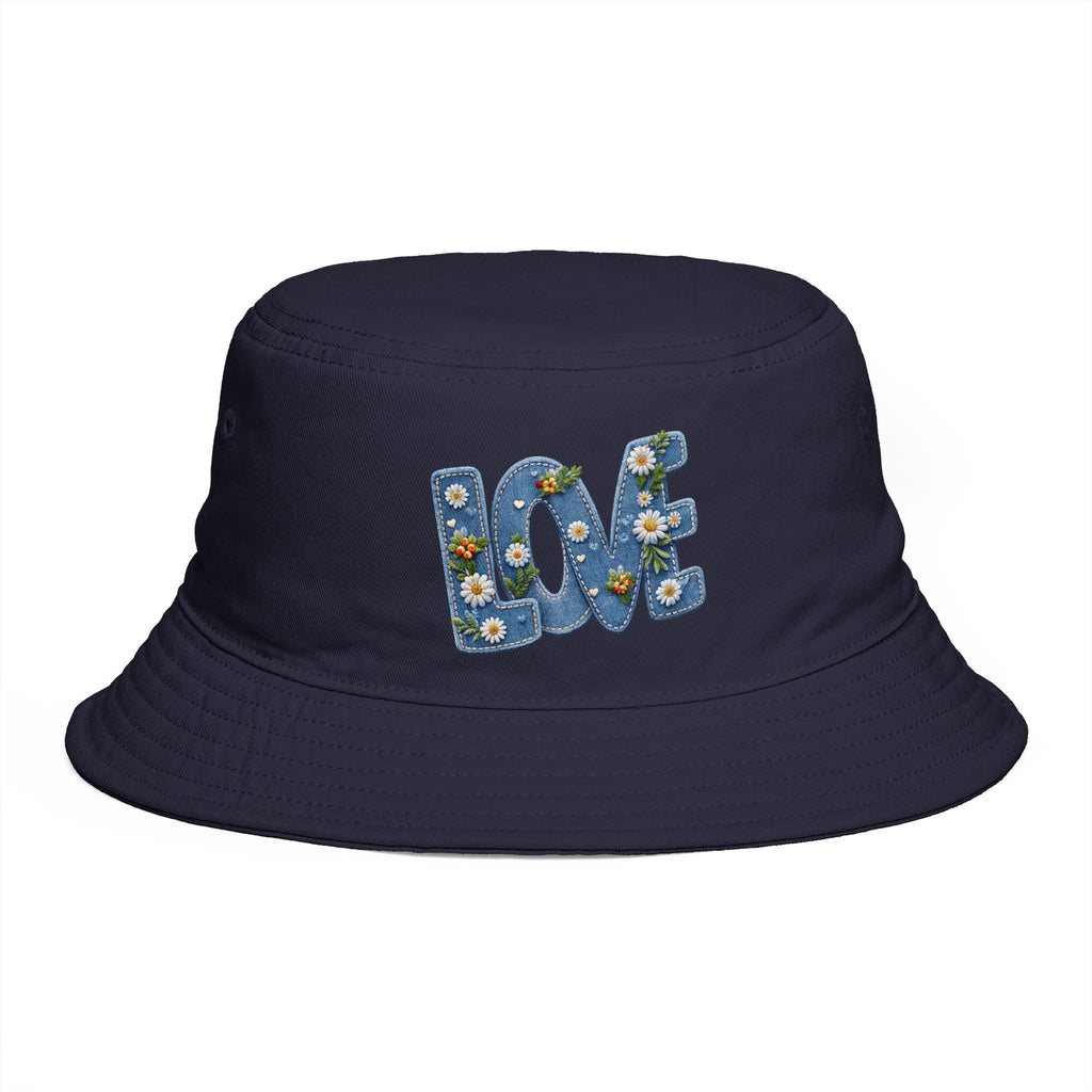 LOVE Daisy Bucket Hat — Floral Embroidered Brown Sun Hat