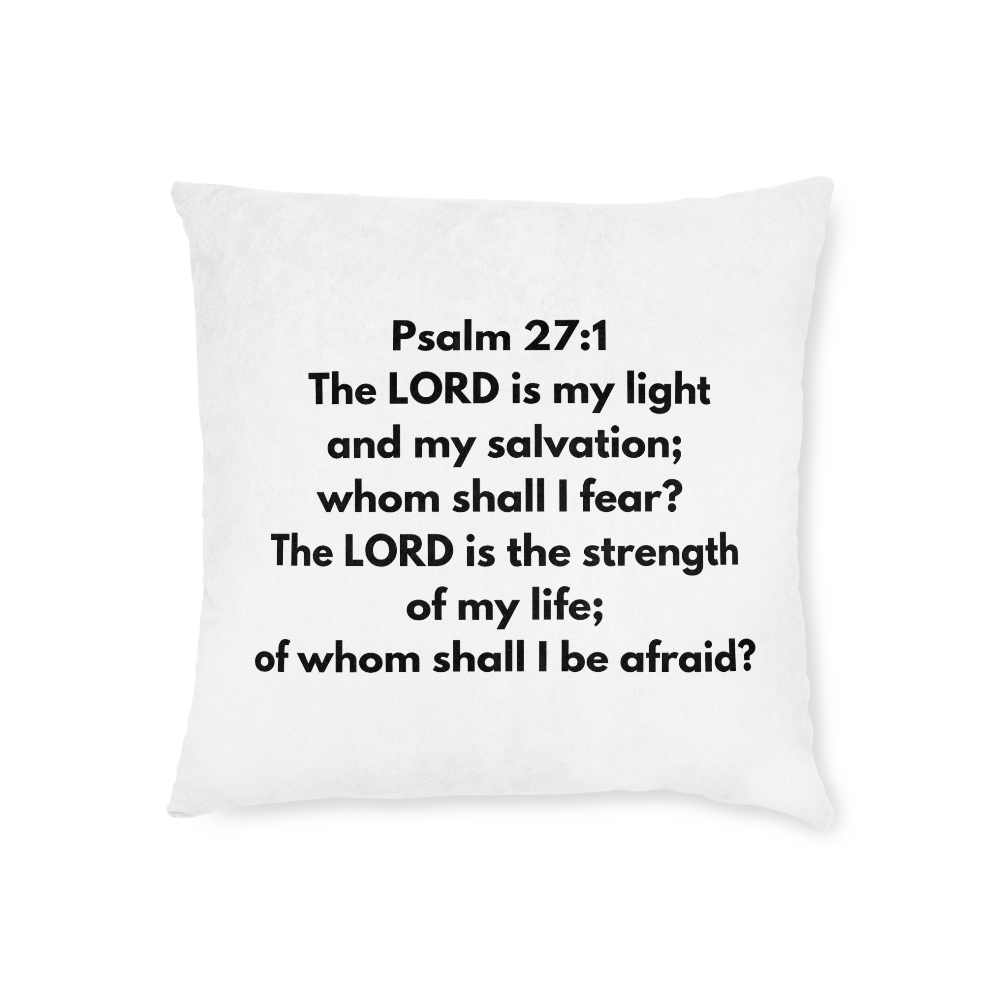 Psalm 27:1 Scripture Square Pillow — "The LORD is my light" Christian Decorative Pillow
