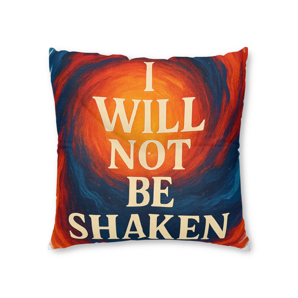 Inspirational Floor Pillow — "I Will Not Be Shaken" Square Tufted Cushion