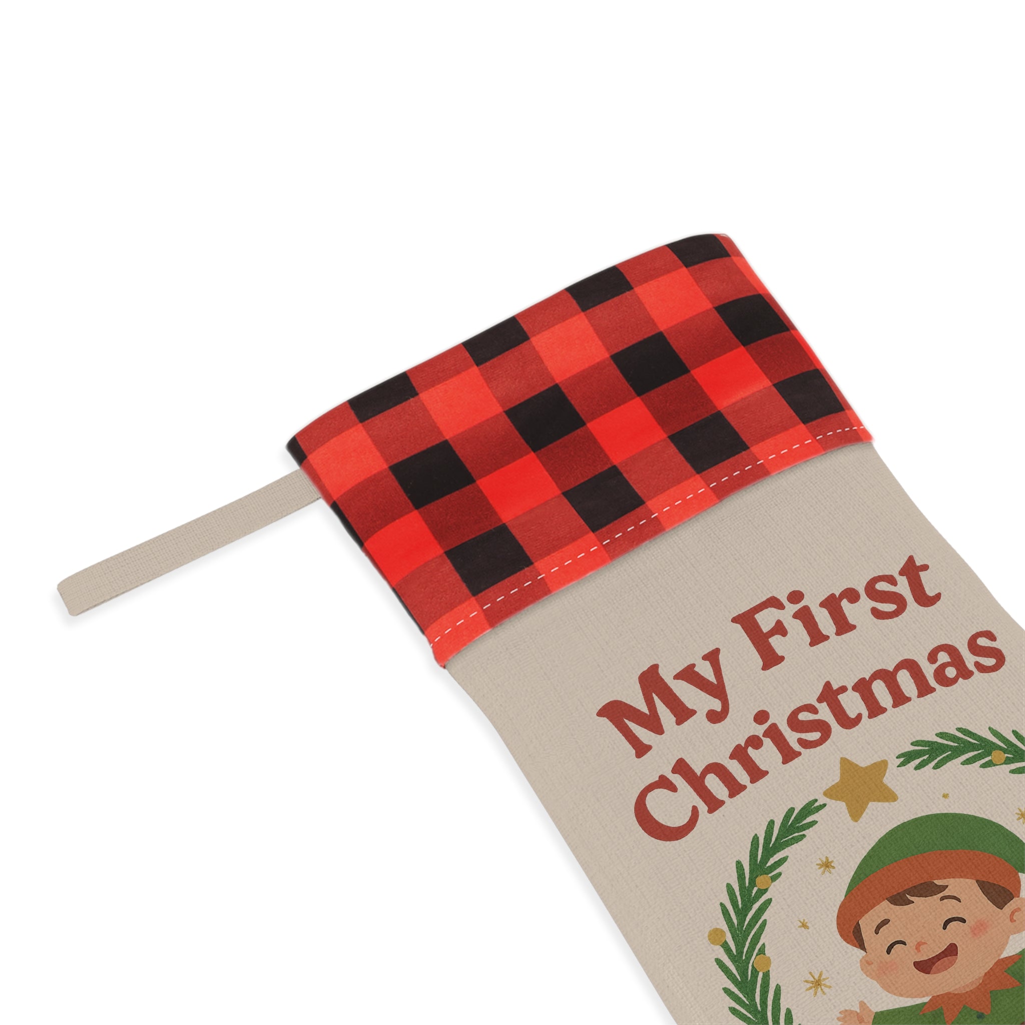 My First Christmas Baby Stocking — Buffalo Plaid Cuff Holiday Stocking