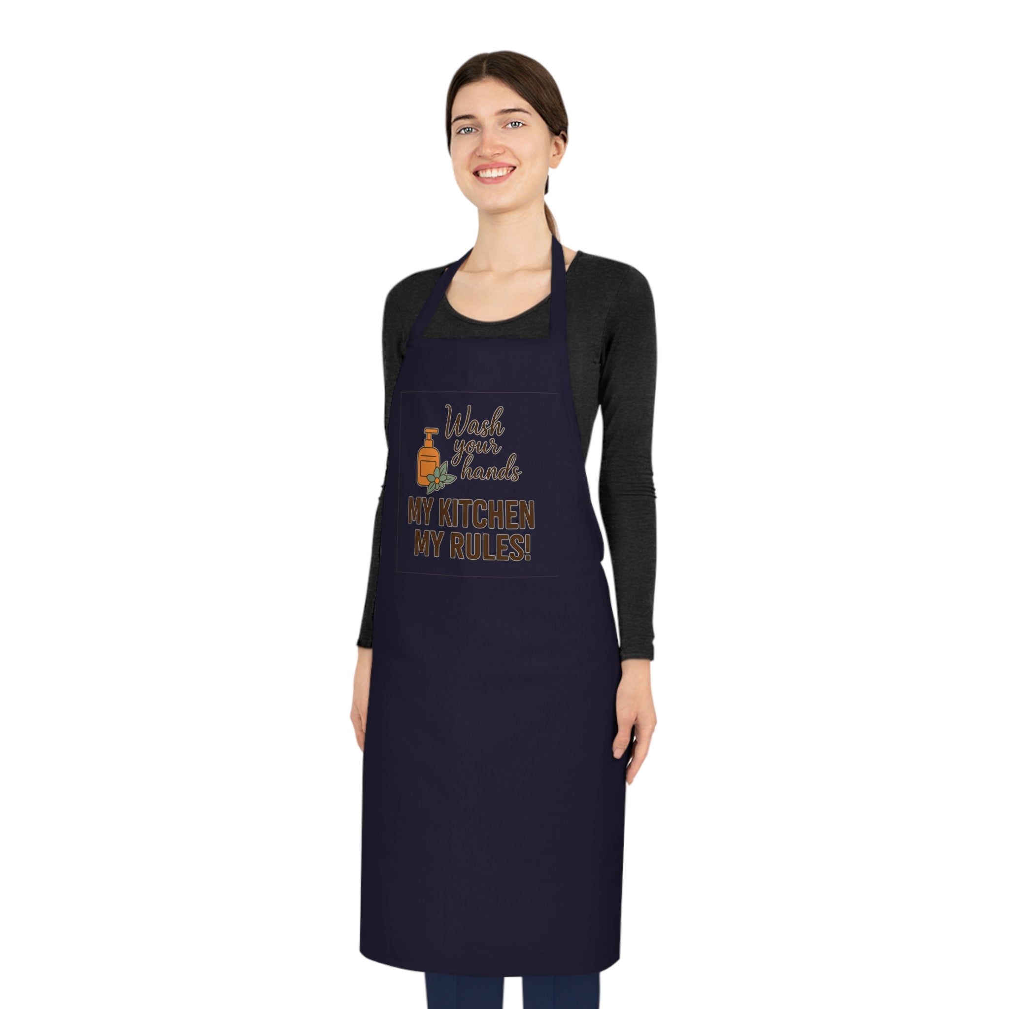 My Kitchen My Rules Cotton Apron — Funny Chef Apron with 'Wash Your Hands' Design