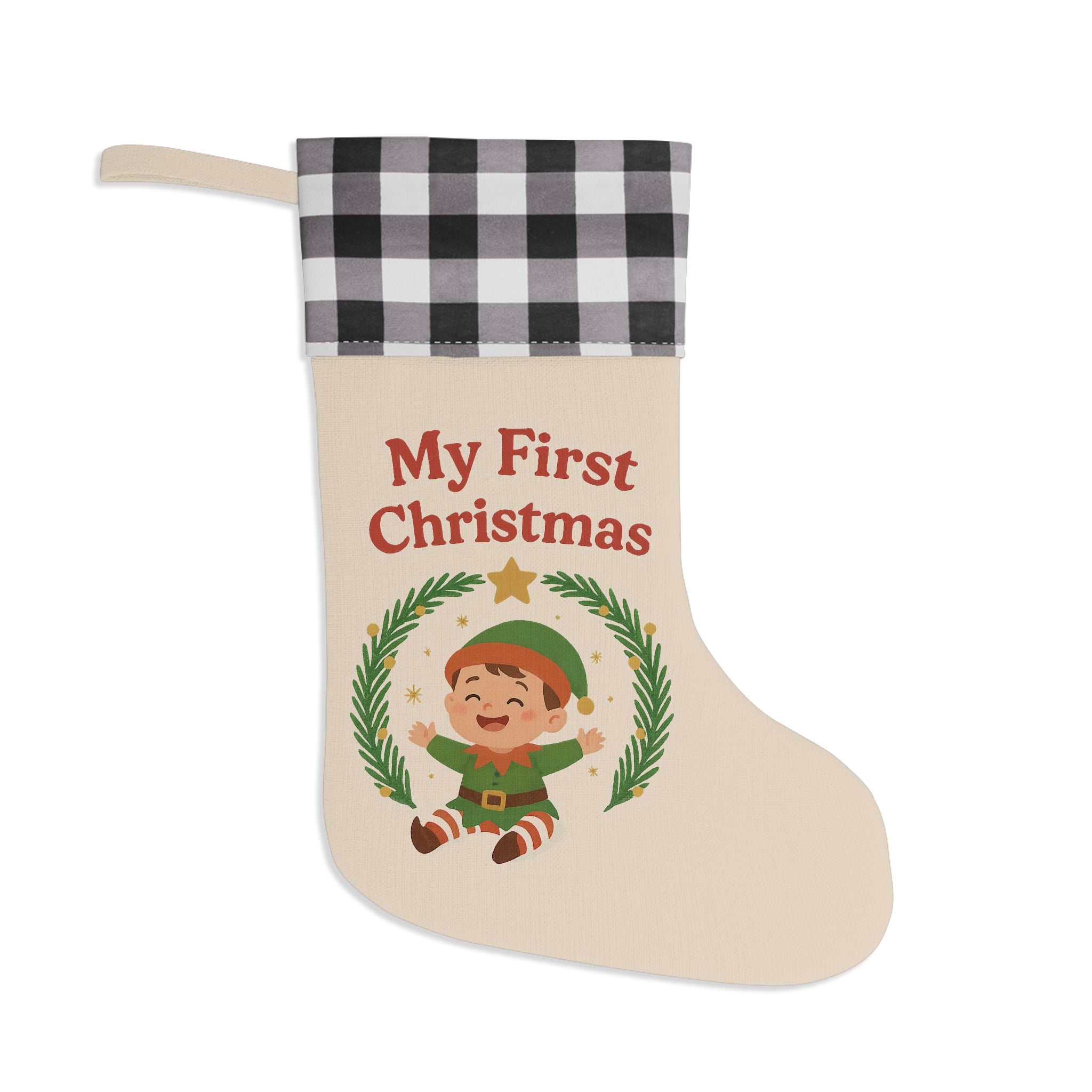 My First Christmas Baby Stocking — Buffalo Plaid Cuff Holiday Stocking