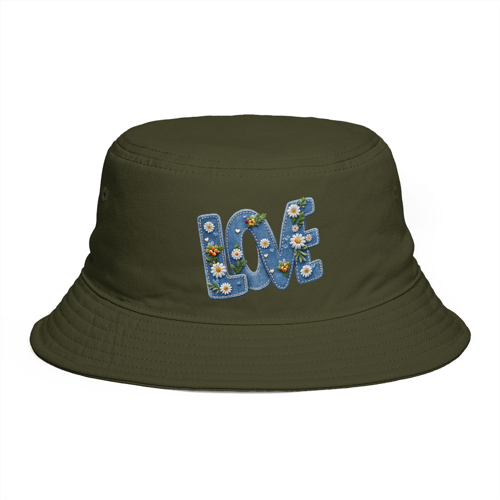 LOVE Daisy Bucket Hat — Floral Embroidered Brown Sun Hat