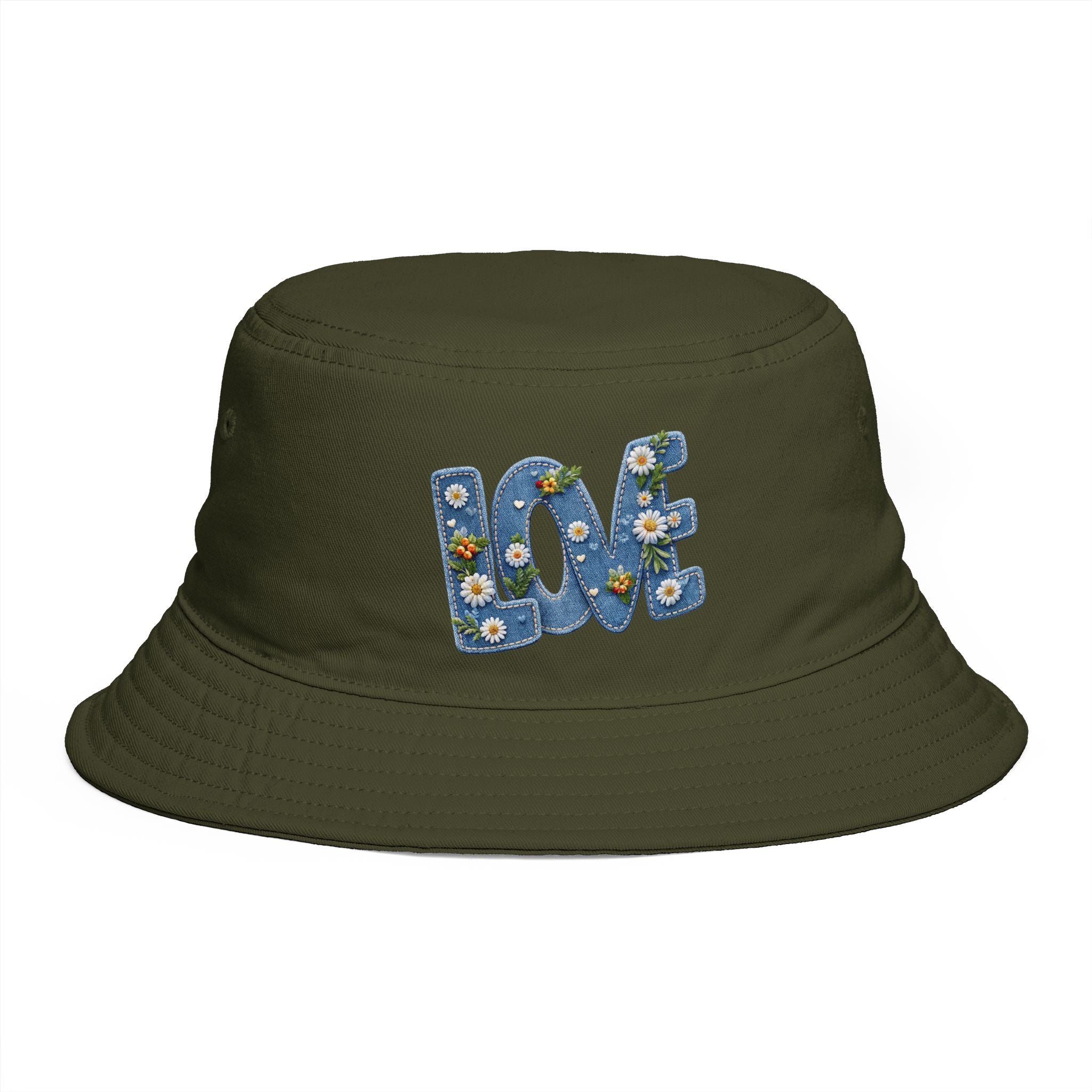 LOVE Daisy Bucket Hat — Floral Embroidered Brown Sun Hat