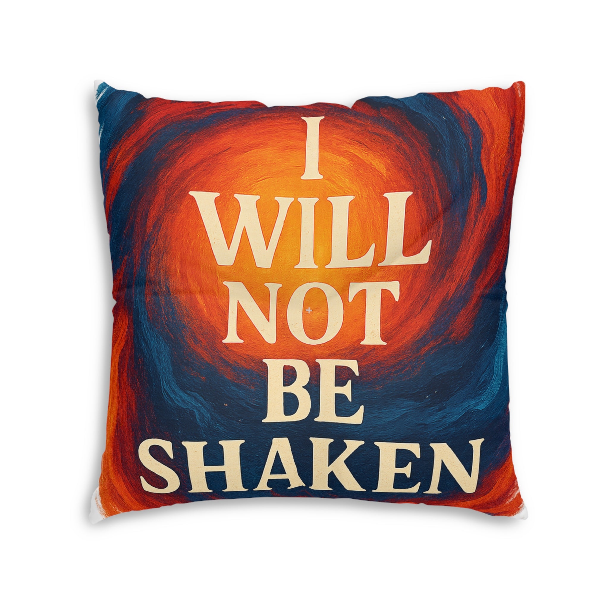 Inspirational Floor Pillow — "I Will Not Be Shaken" Square Tufted Cushion