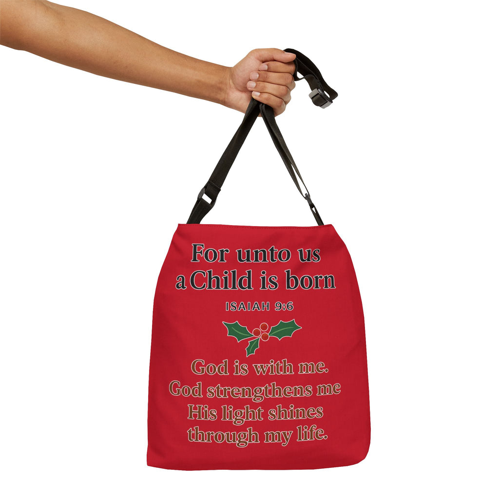 Christmas Scripture Tote Bag - "For unto us a Child is born" Adjustable Holiday Shopper