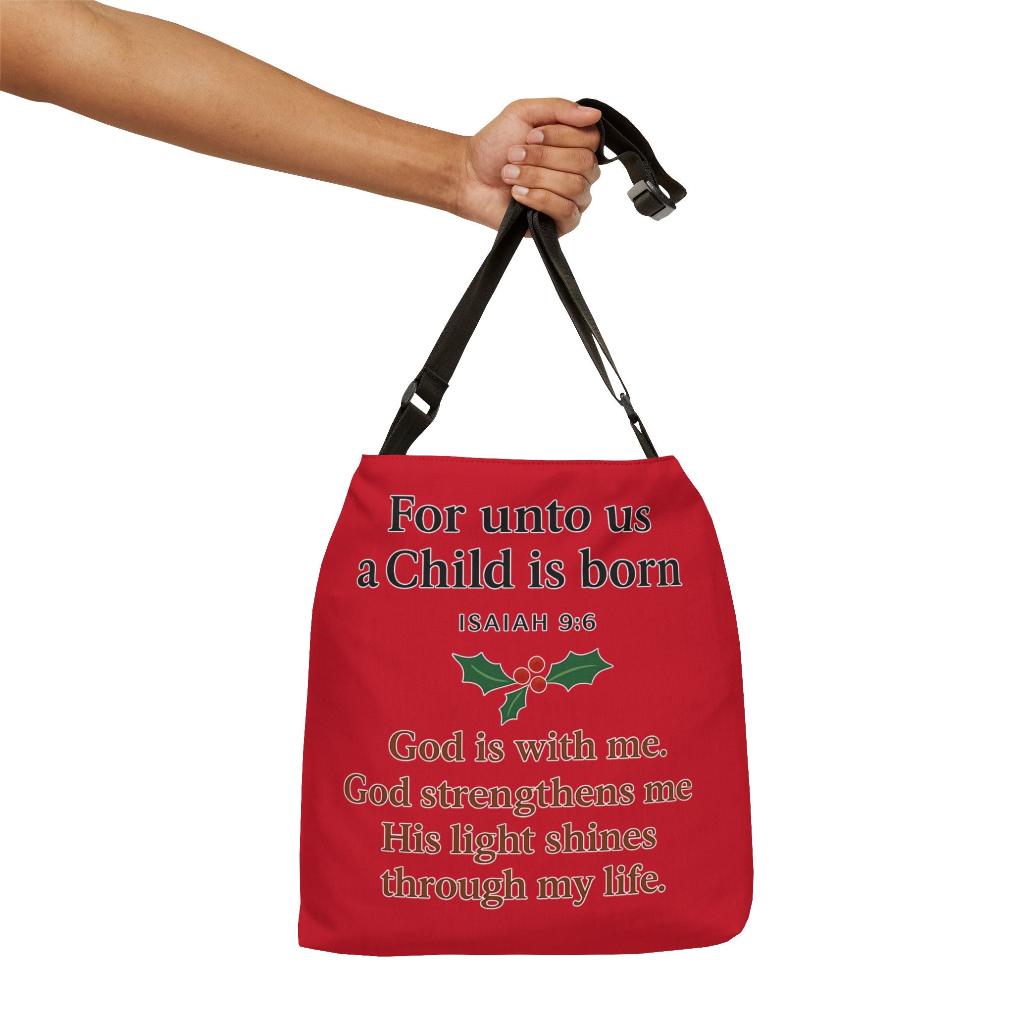 Christmas Scripture Tote Bag - "For unto us a Child is born" Adjustable Holiday Shopper