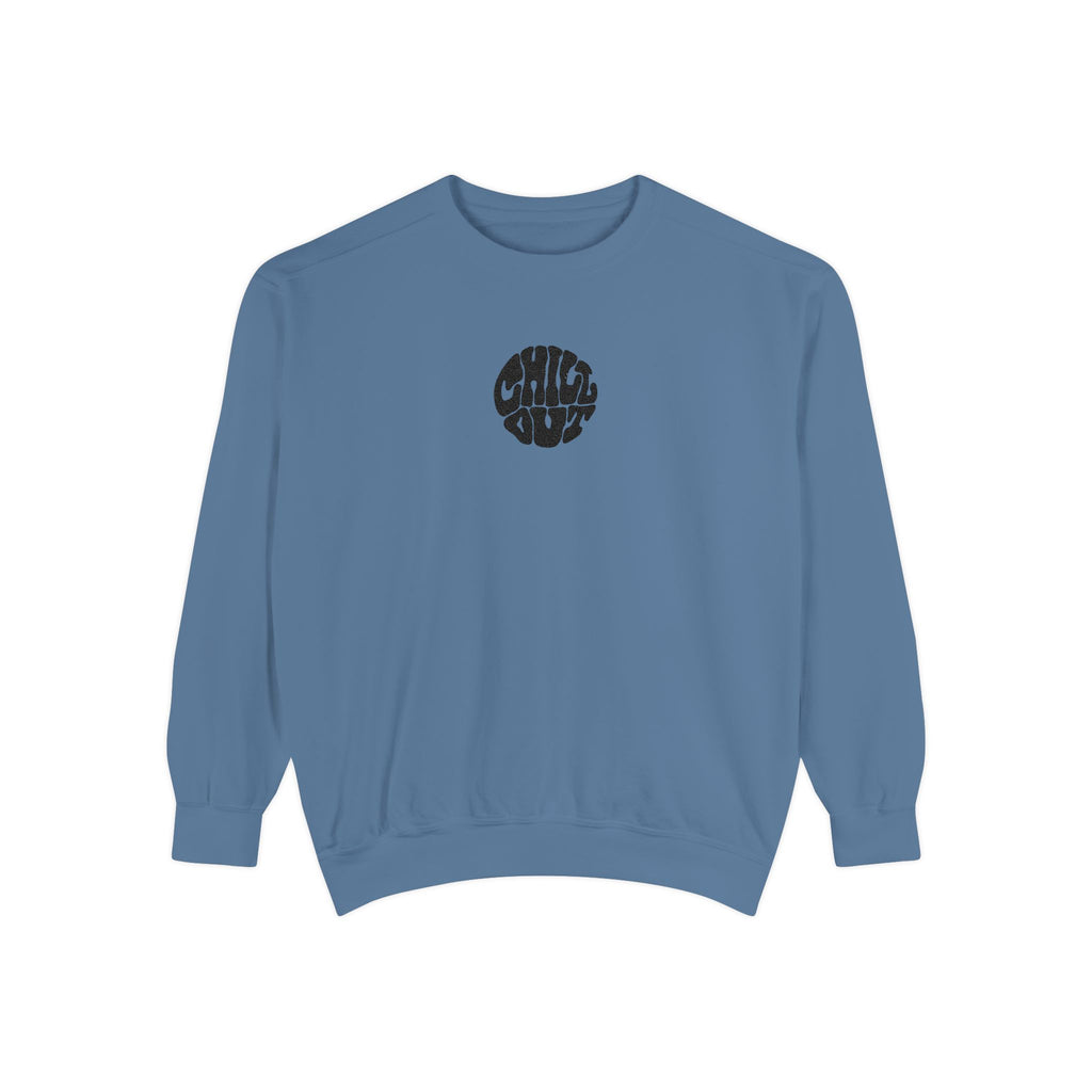 Chill Out Circle Sweatshirt – Minimal Retro Graphic Crewneck | Unisex Comfort